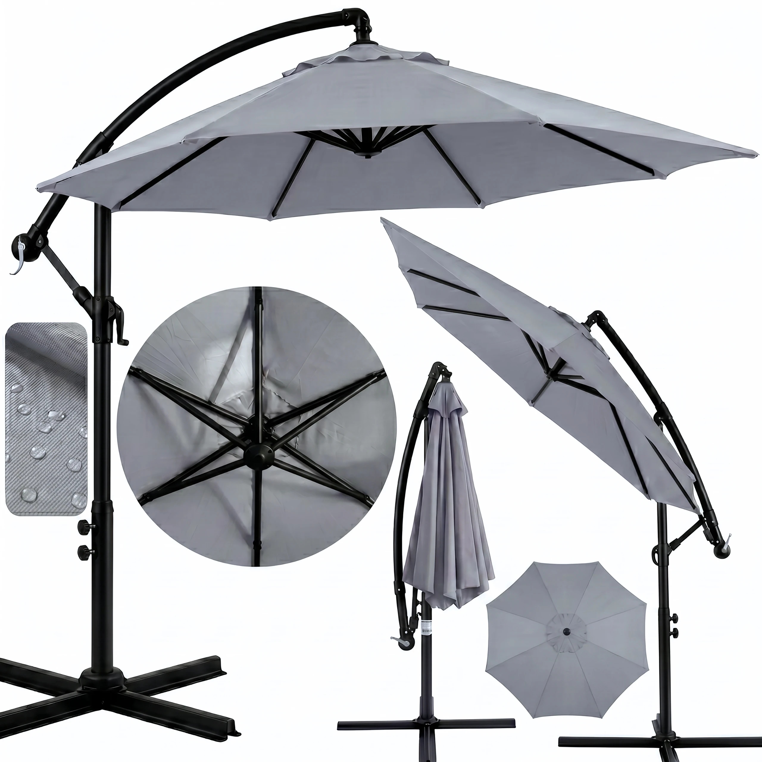Duży Parasol Ogrodowy Na Wysięgniku Regulowany 285cm Sombra Szary