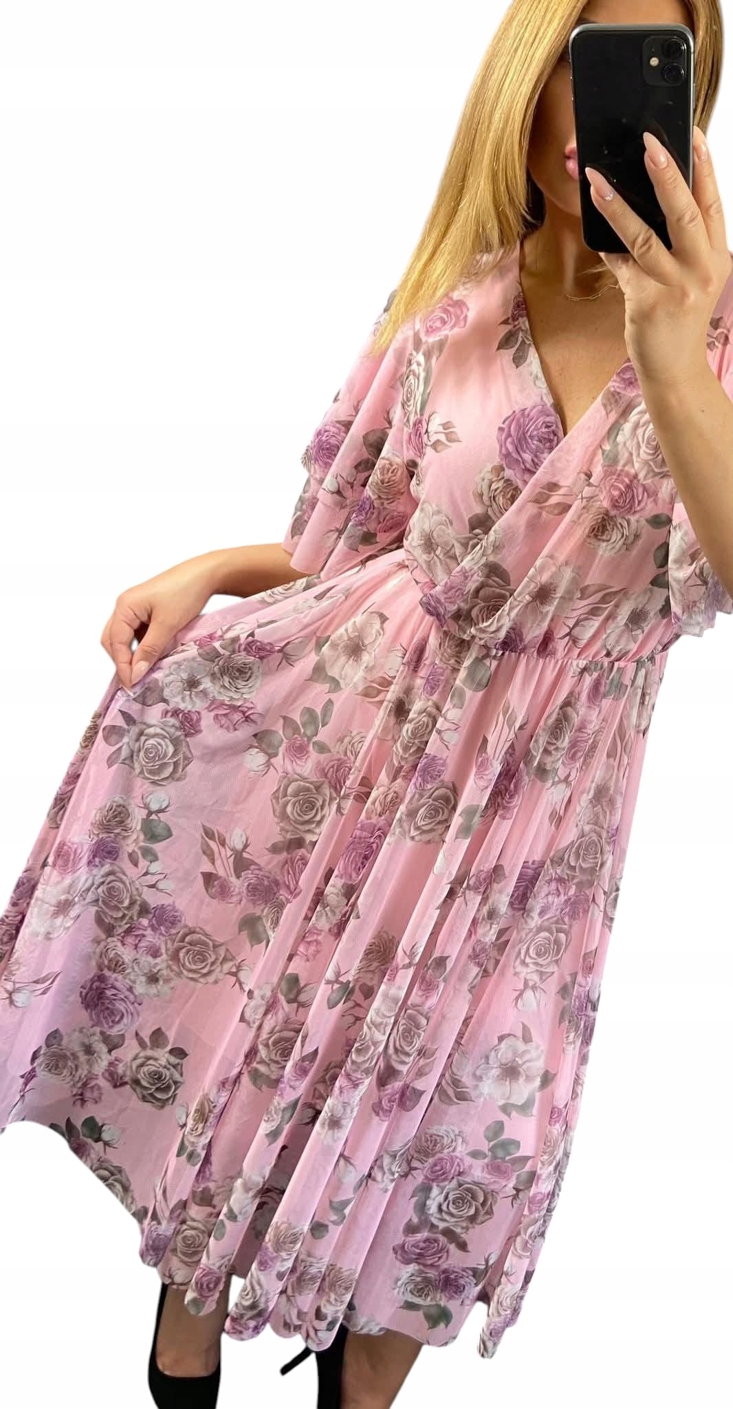 V0019 Elegantní Dlouhá Šaty Nová Kolekce Síťka Se Vzory K2 vel. 44 (2XL)