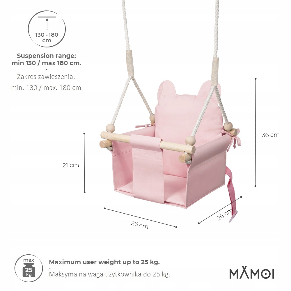 MAMOI Huśtawka dla dzieci SKANDYNAWSKA KORAL +PASY Kod producenta MIS/R