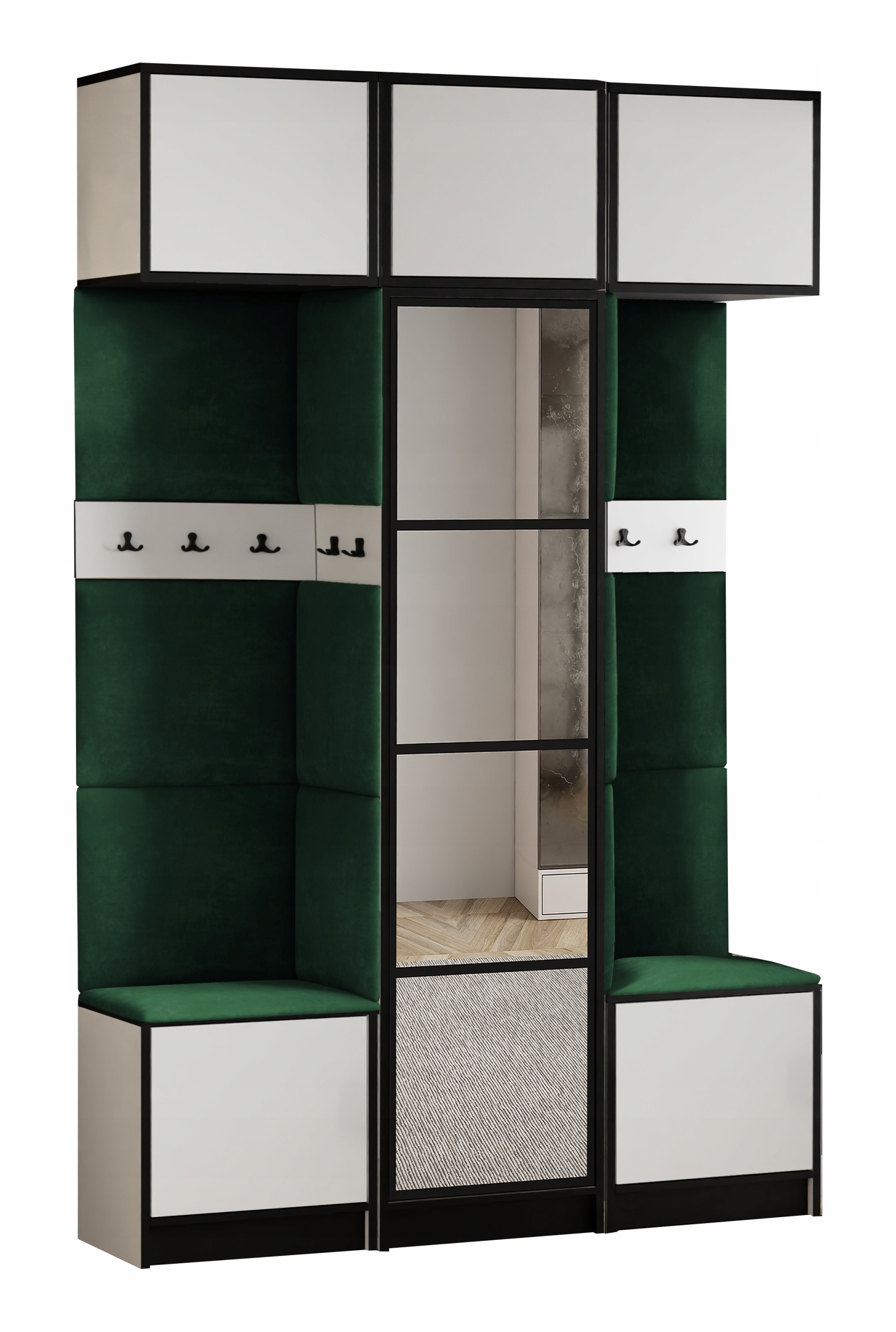 Šatní skříň s nástavcem Costa 16 bílá zelená tkanina, sedák