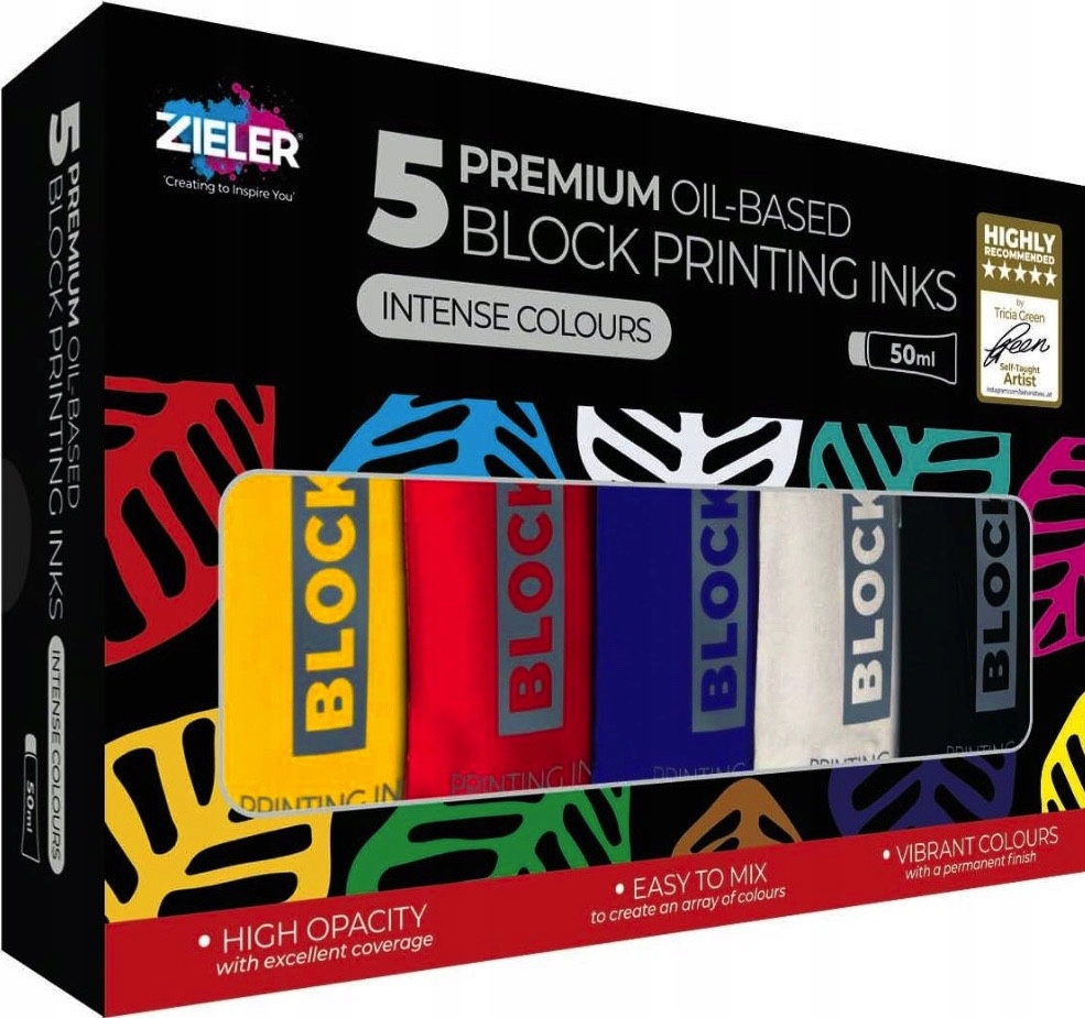 Sada barev na linoryt Block Printing Inks Zieler 5 barev x 50 ml