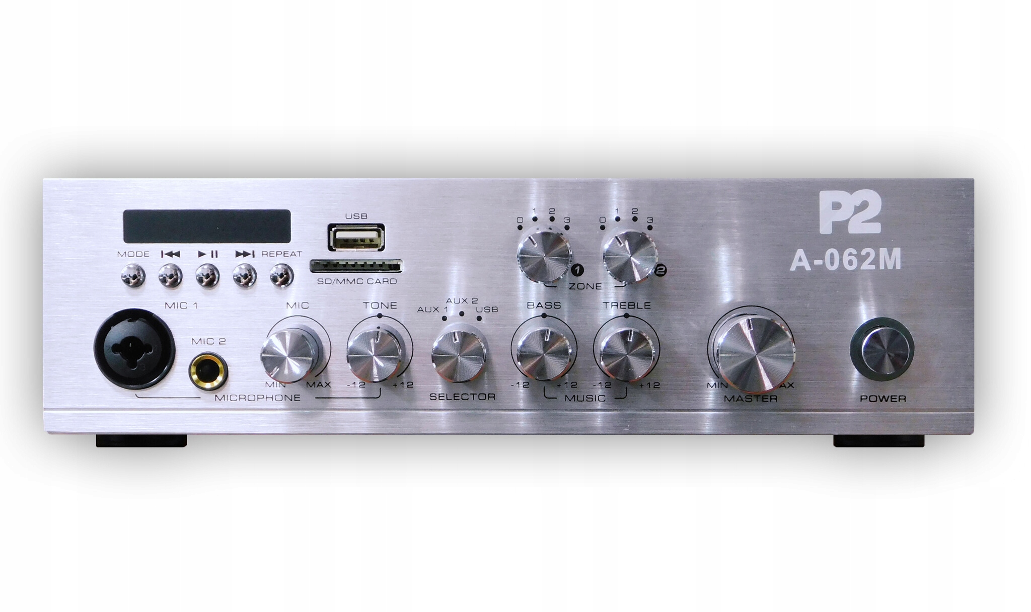 P2 A-062M – 2-zónový zosilňovač s mixérom, Bluetooth a Usb