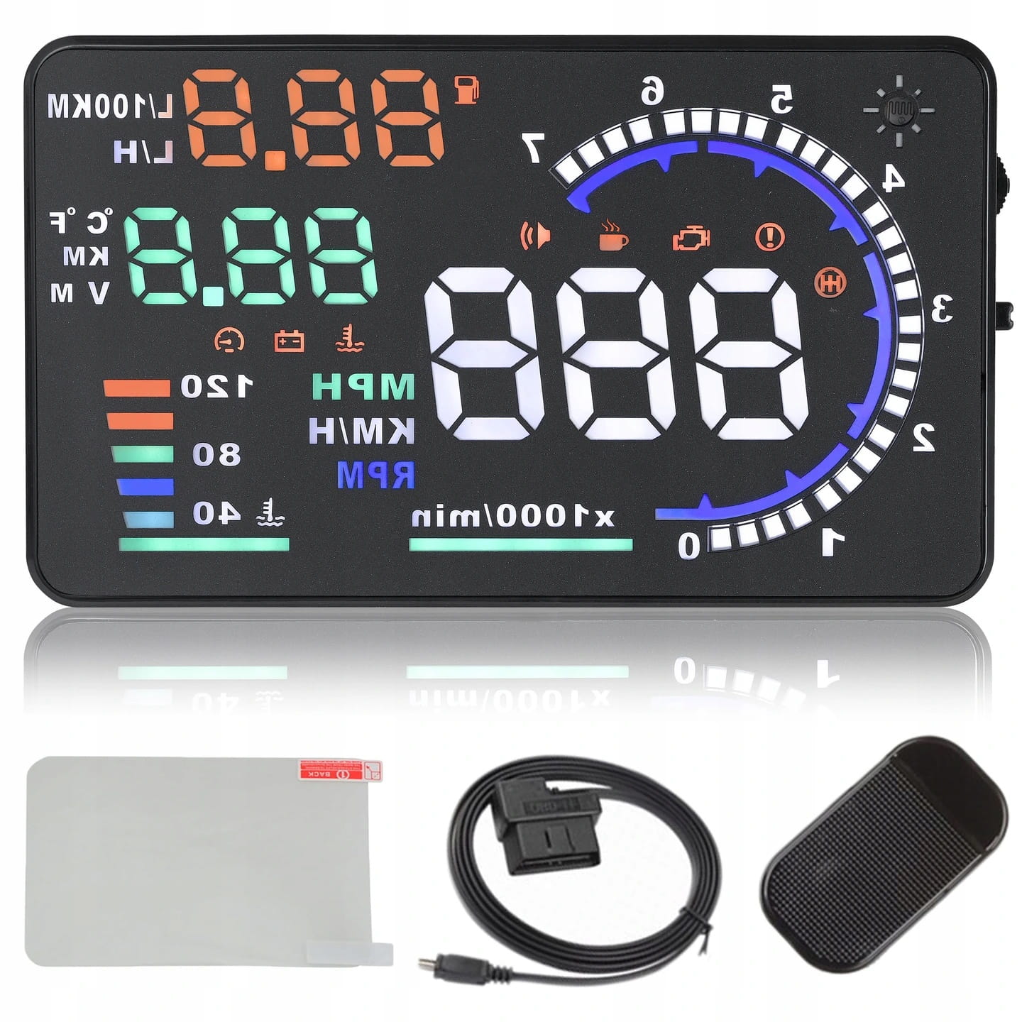 Projektor Hud Led LCD OBD2 A8 s hodinami