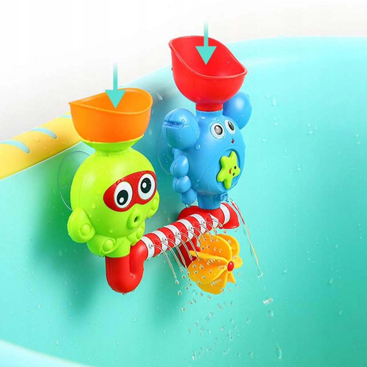 OŚMIORNICZKA I KRAB FONTANNA PRZELEWOWA ZABAWKA DO KĄPIELI WANNY WODY Szerokość produktu 23 cm