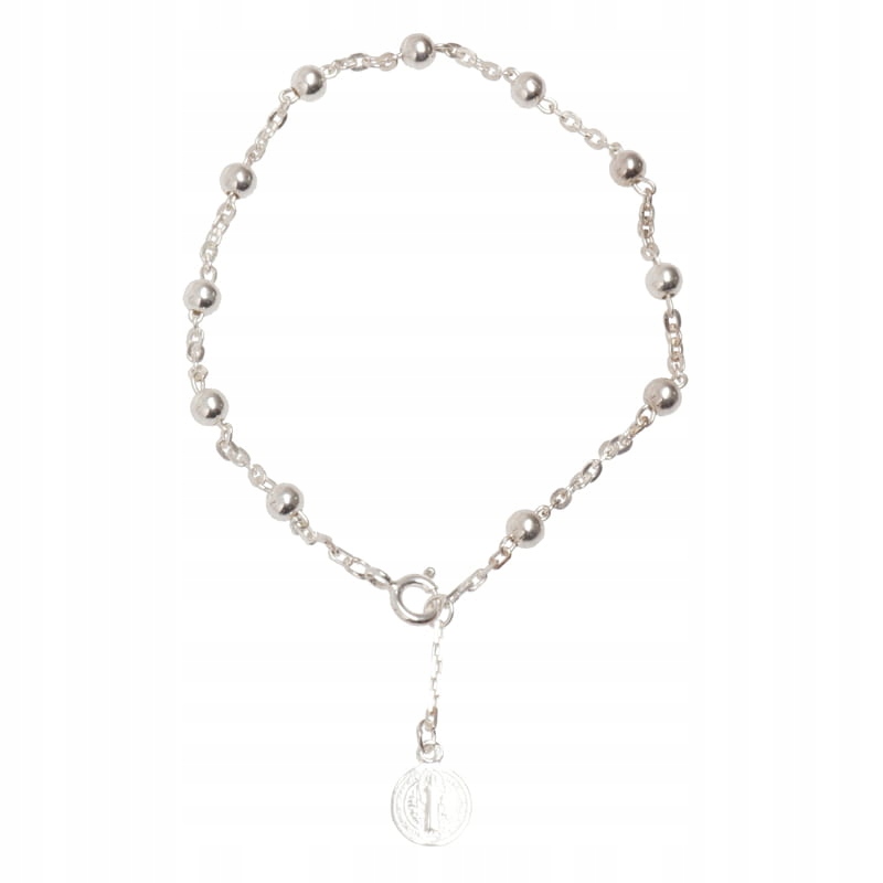 Růženec stříbrný náramek na ruku s medailonkem Św.Benedykta biřmování