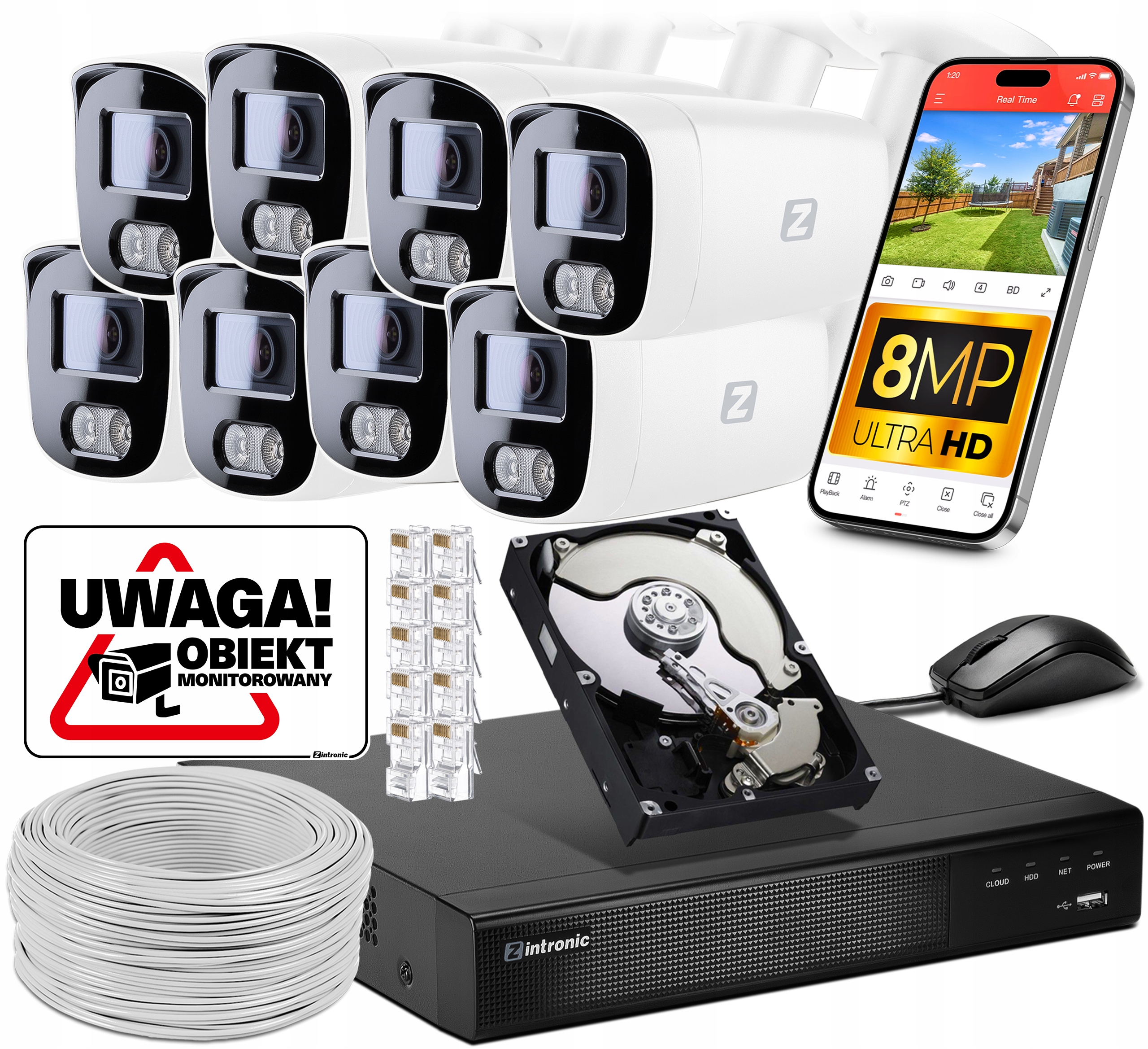 Sada Monitoring 8 kamier Poe 4K Ultra Hd 8Mpx Aplikácia, Zápis Audio