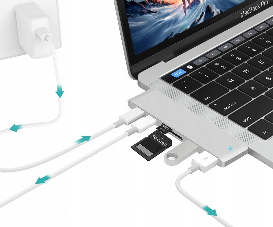 Adapter 7w1 HUB USB-C HDMI 4K SD Macbook Pro / Air Zastosowanie USB, FireWire