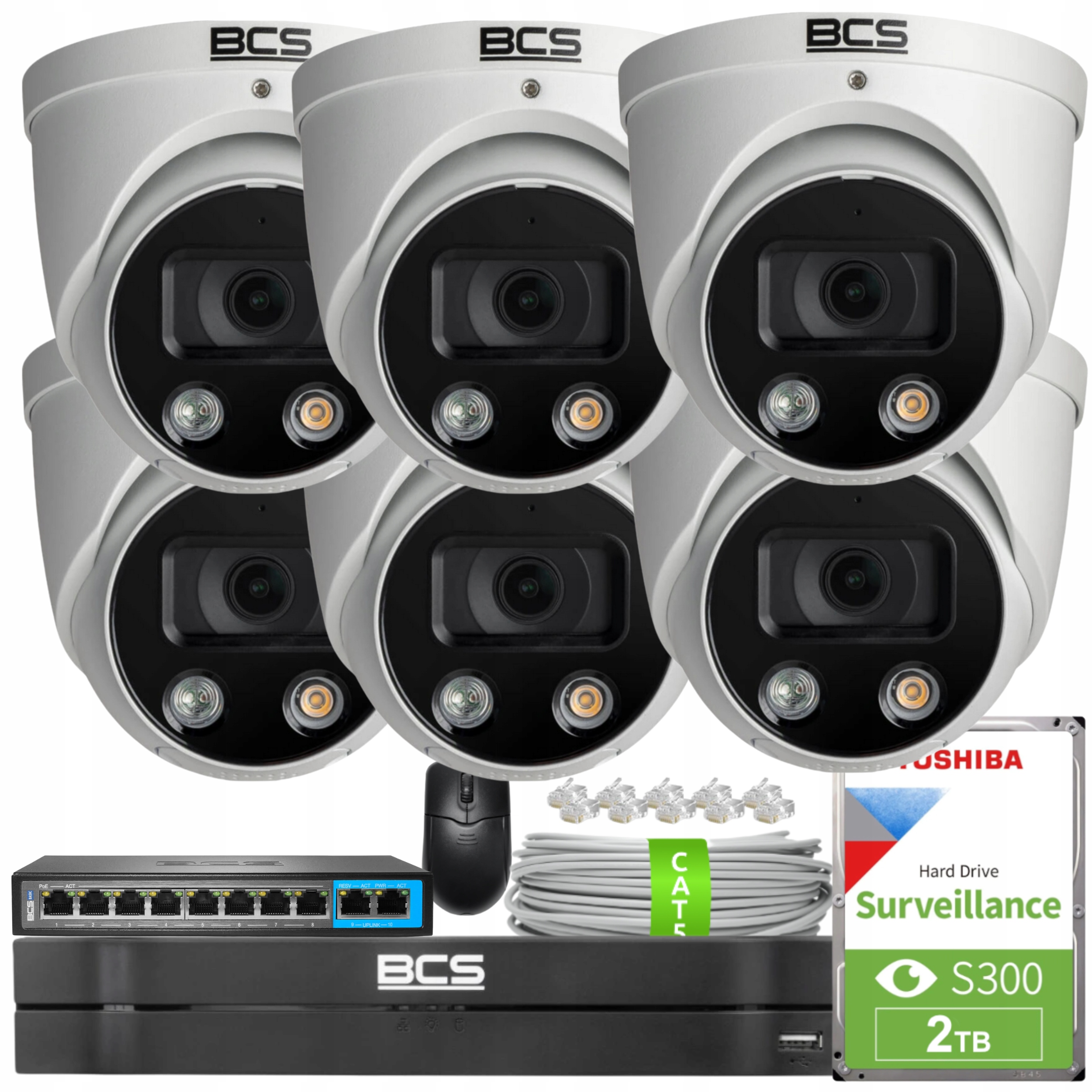 Zestaw Monitoringu 6X BCS-L-EIP16FCR3L3-Ai1 6MPX IR50M IP67 Akcesoria Bcs