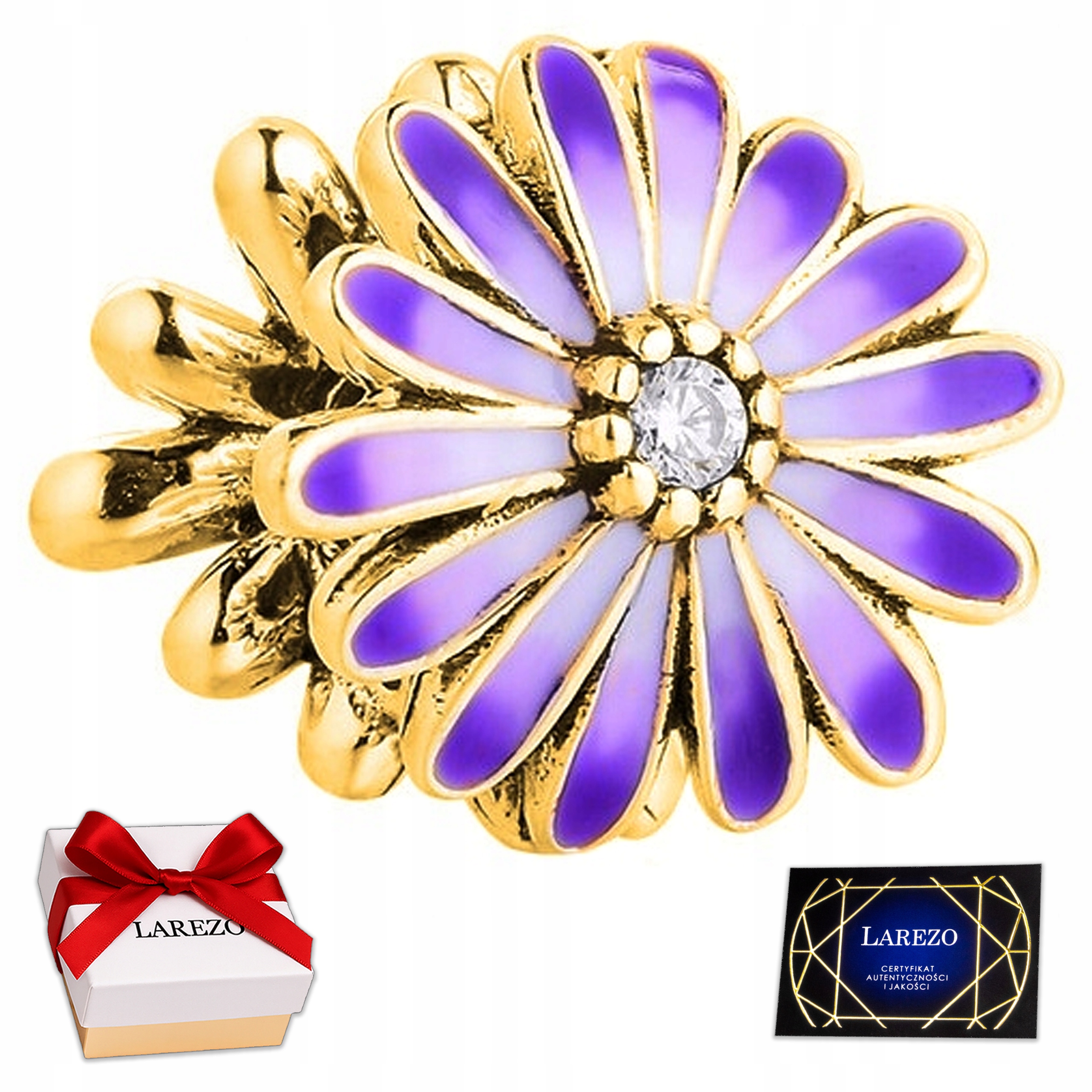 Zlatý Charms Fialový Květ Bratr Beads Zirkon Stříbro 925