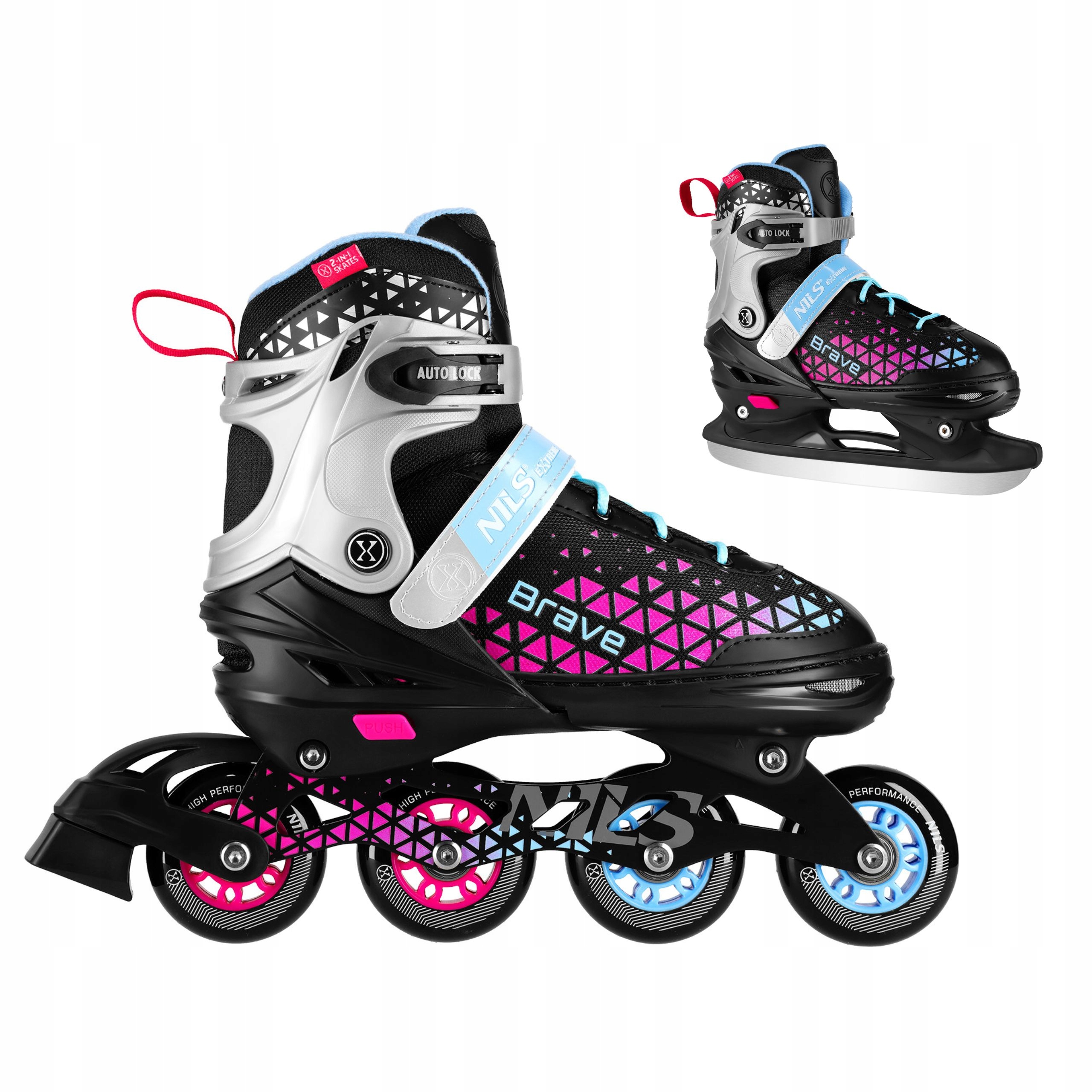 Brusle 2v1 2v1 nastavitelné S 29-33 růžový hokejový kaučuk ABEC7 Nils Extreme