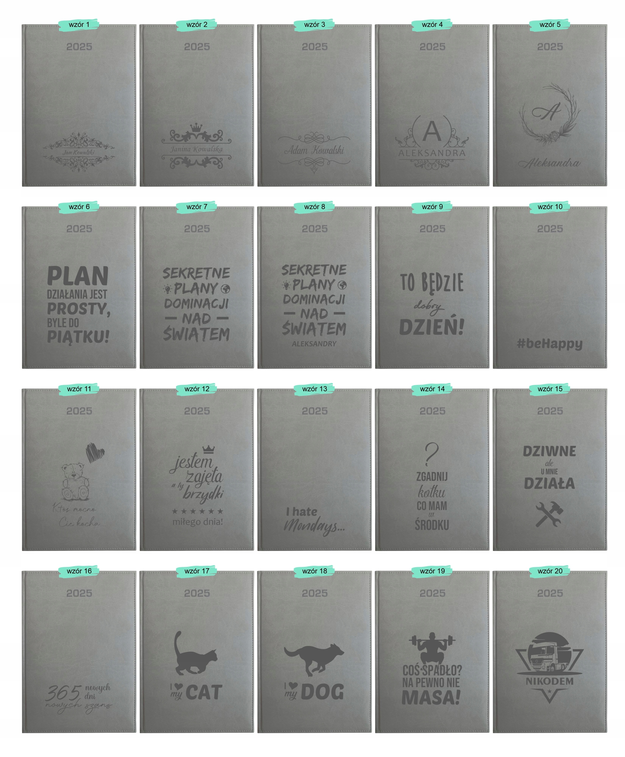 KALENDARZ DZIENNY A4 TERMINARZ 2025 KSIĄŻKOWY NOTES Z GRAWEREM LOGO SZARY Rozmiar A4