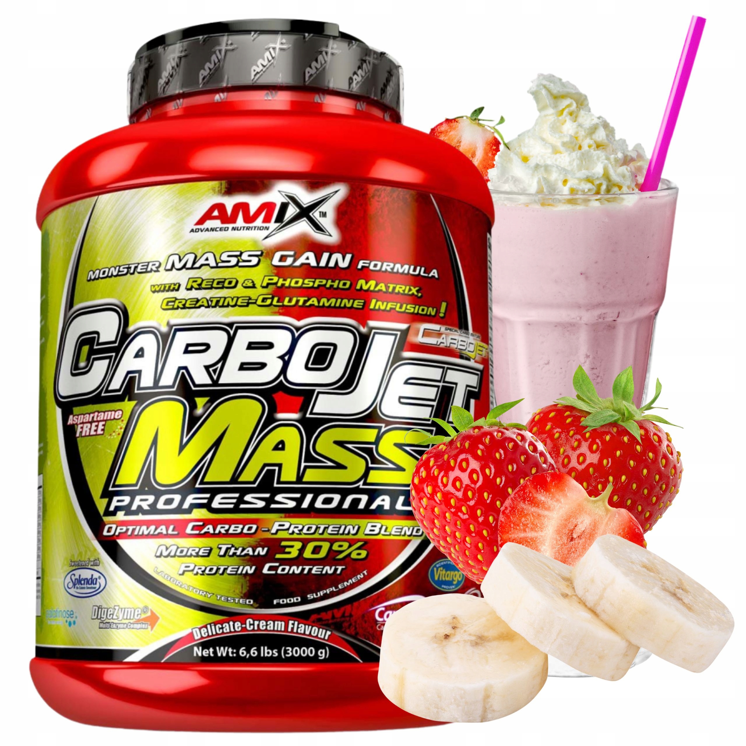 Mass Gainer 3000 g s kreatinem Syrovátkový Protein Bcaa Komplexní sacharidy