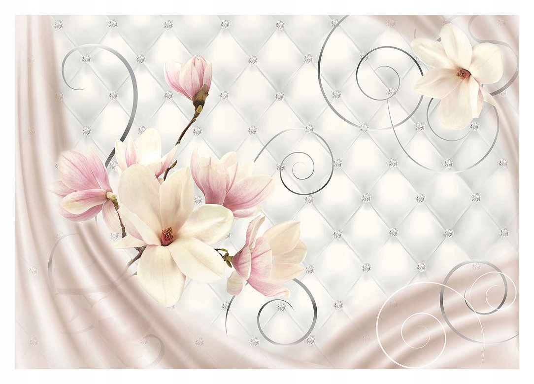 Fototapeta Magnolie růžové stříbrné na prošívaném pozadí 416x254 vinylová lepidlo