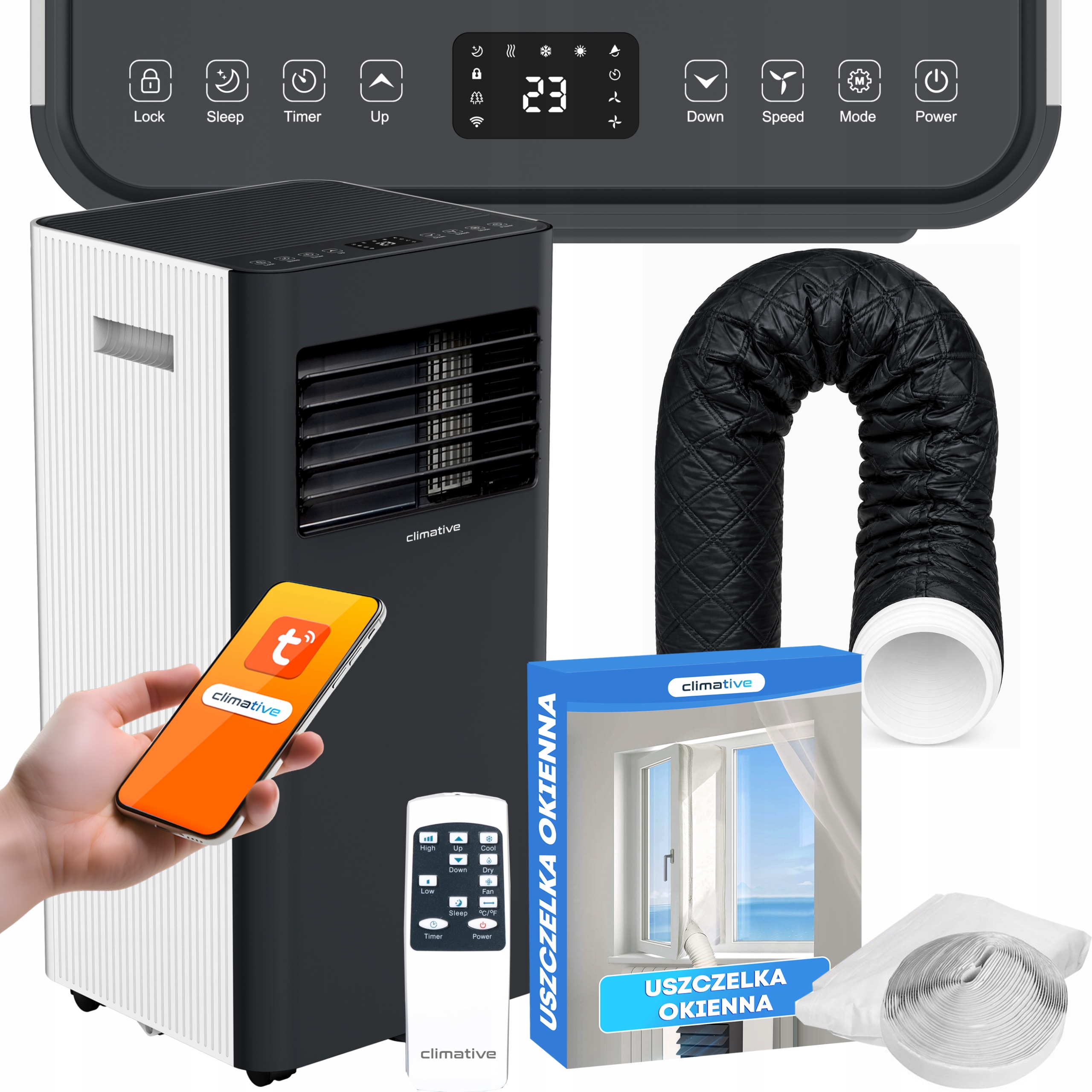Přenosný klimatizátor Duo 3 kW WiFi Pokryt tichý odvlhčovač těsnění 30 m2