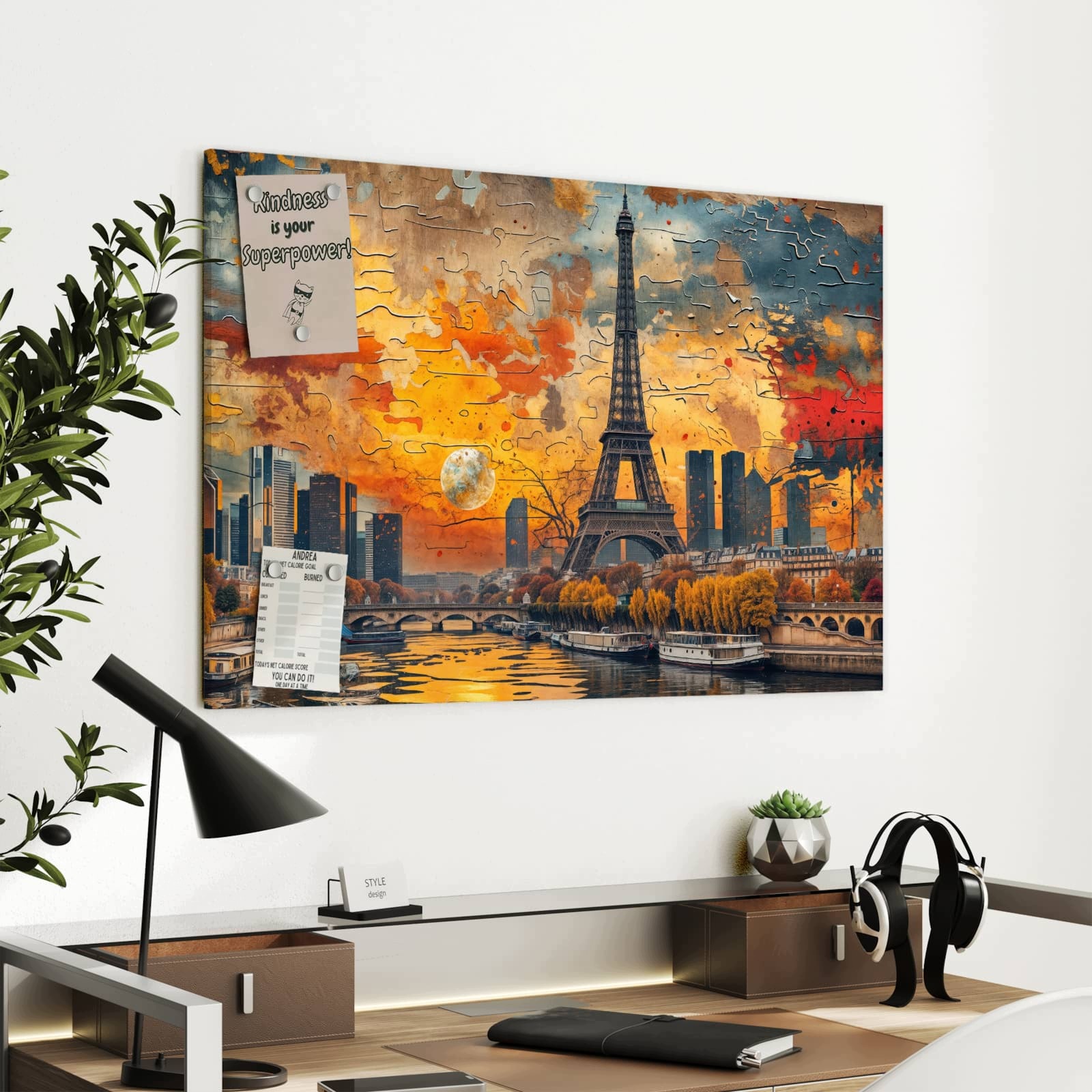 Magnetická tabule Wieža Eiffla Panorama města 90 × 60 cm