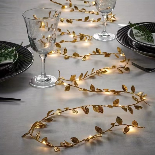 LAMPKI DEKORACYJNE OŚWIETLENIE LED ZŁOTE LIŚCIE LISTKI RATTANOWE EAN (GTIN) 5906476603798