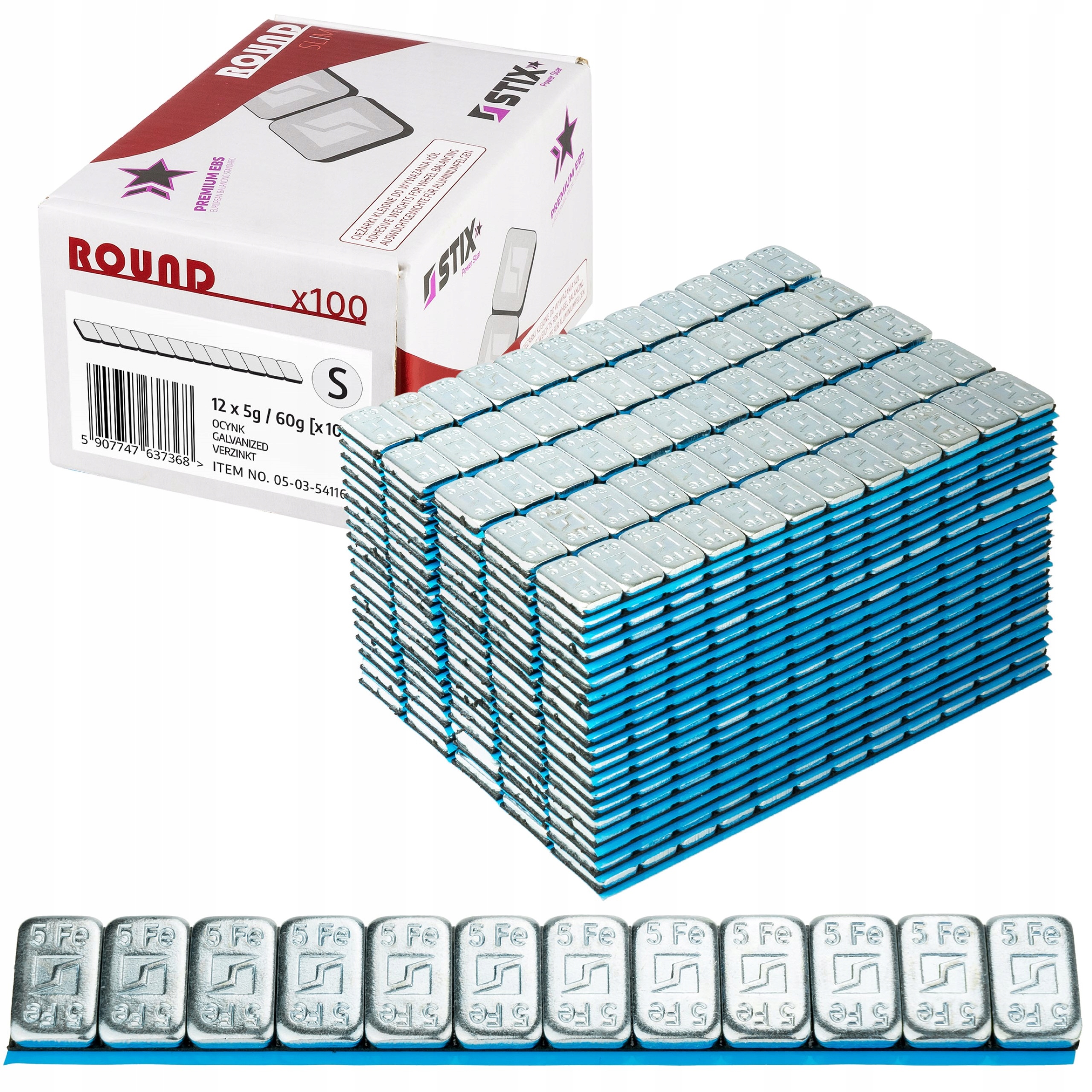 CIĘŻARKI KLEJONE FE OCYNK DO FELG ALU ALUFELG 5G X 100 SZT ROUND SLIM