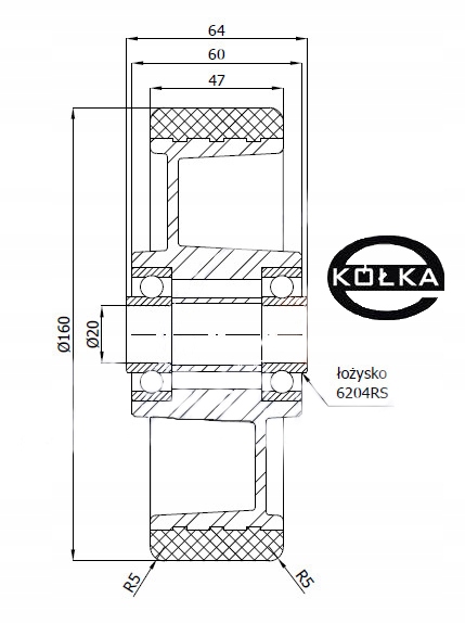 Koło fi. 160 mm do paleciaka, wózka paletowego Marka Zabi
