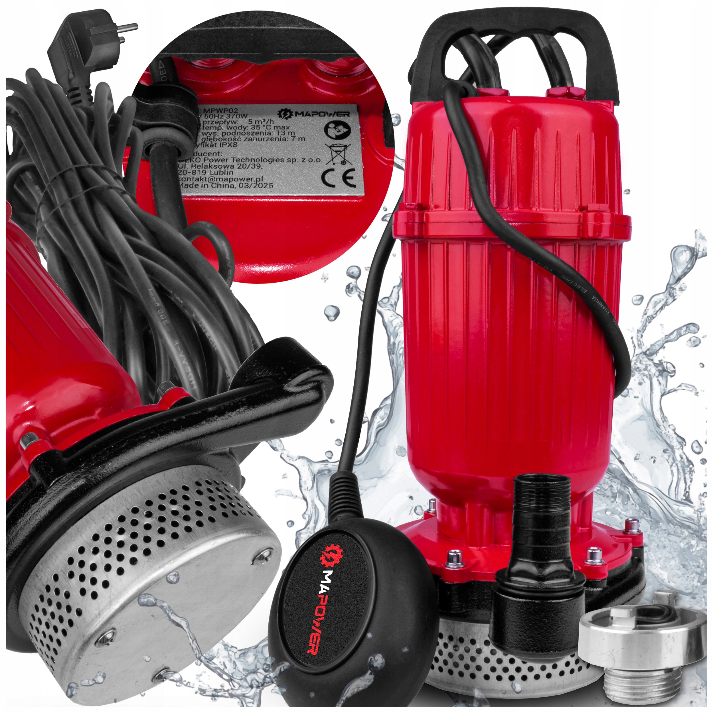 Pompa Do Wody Czystej Brudnej Basenu Pływak Zanurzeniowa Zatapialna 370W