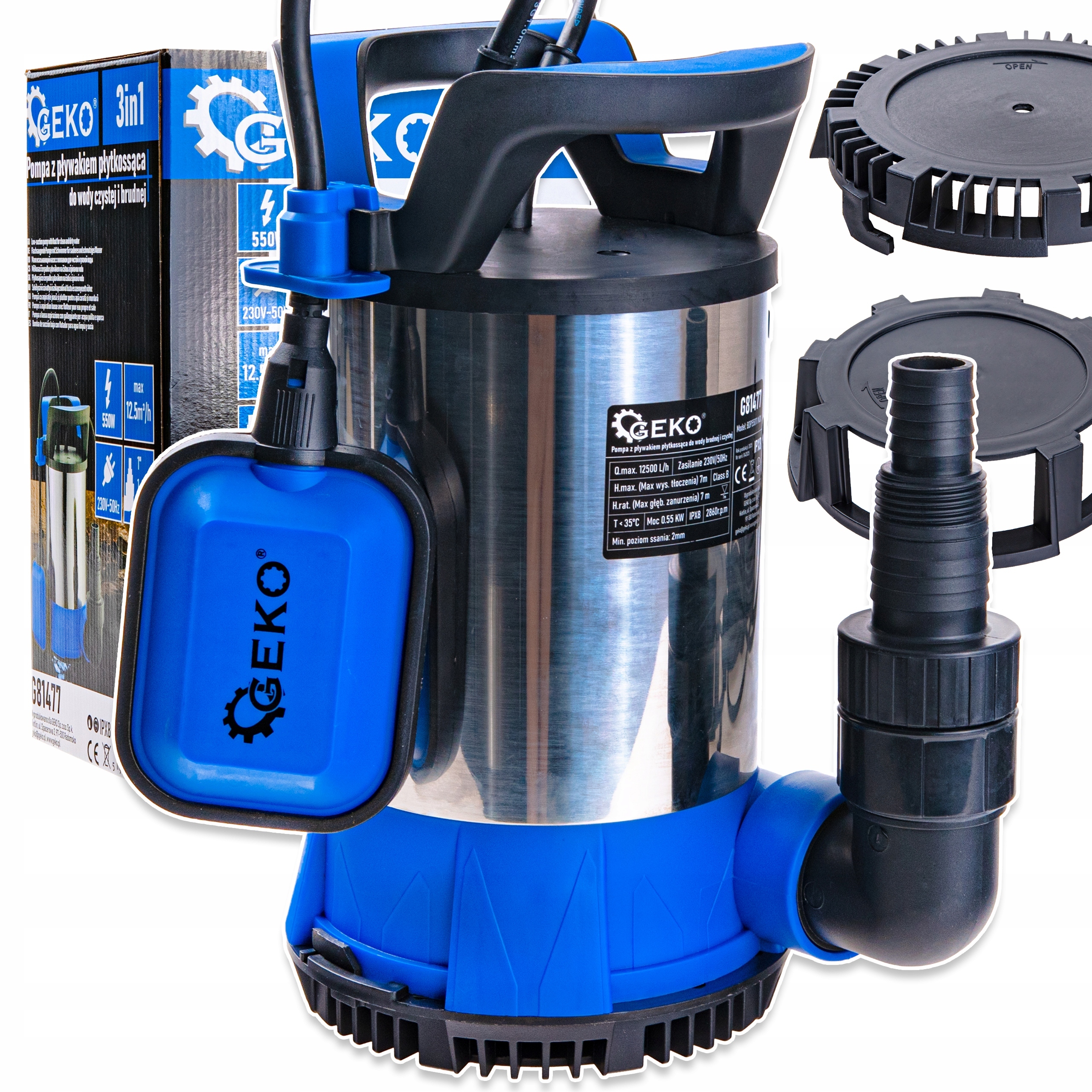 Ponorná pumpa Geko 550 W 12500 l/h G81477 S Plavákom