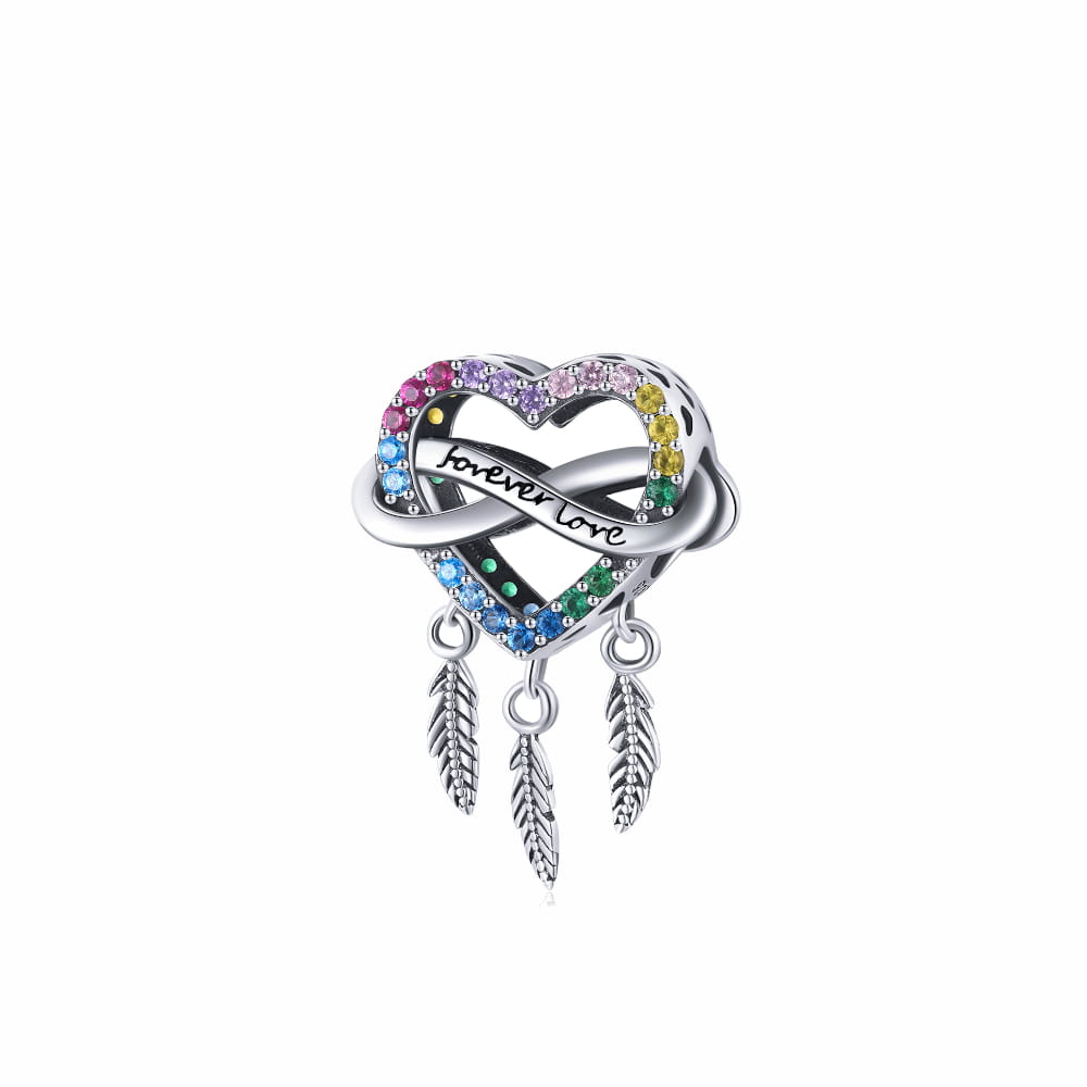 Ornamo Srdce Forever Love s peříčky Zirkon barevná Stříbro pr.925