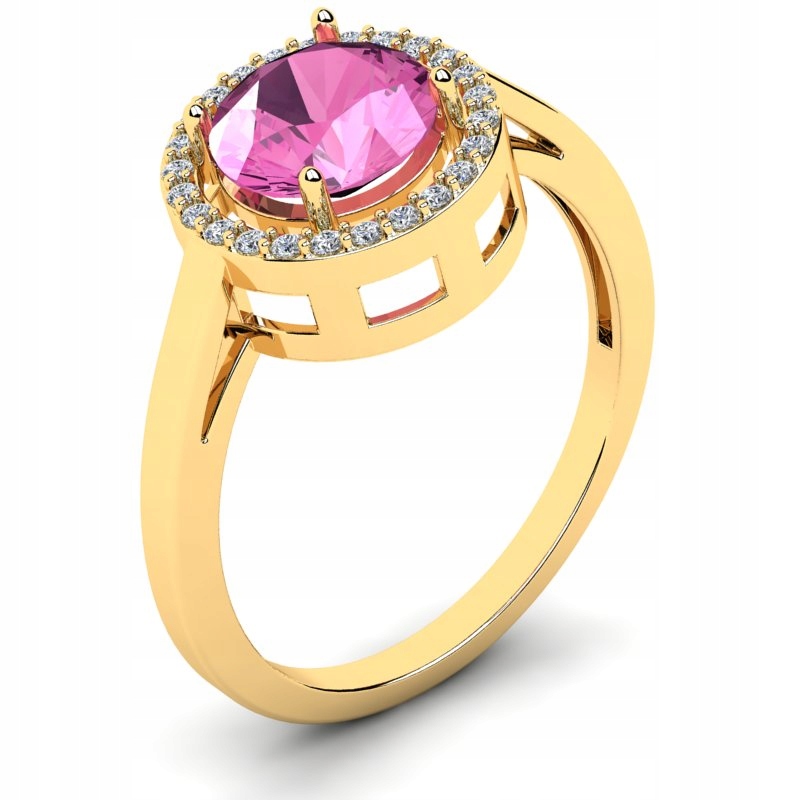 

Pierścionek Złoty Halo Z Różową Cyrkonią 14KR