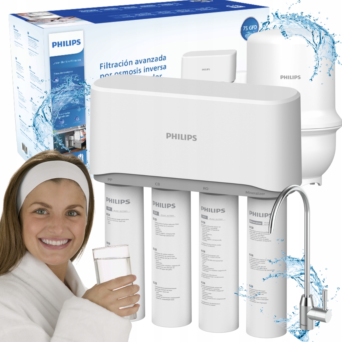 Filtr z odwróconą osmozą pod zlew Philips AUT3268, filtr wody do kuchni Ro