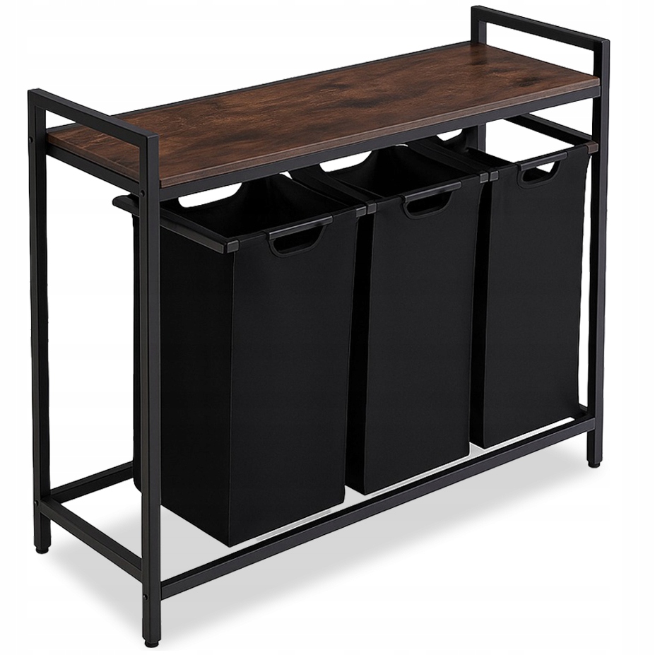 Černý koš na prádlo Úzký s poličkou Loft Dub Rustikální 120 Finn