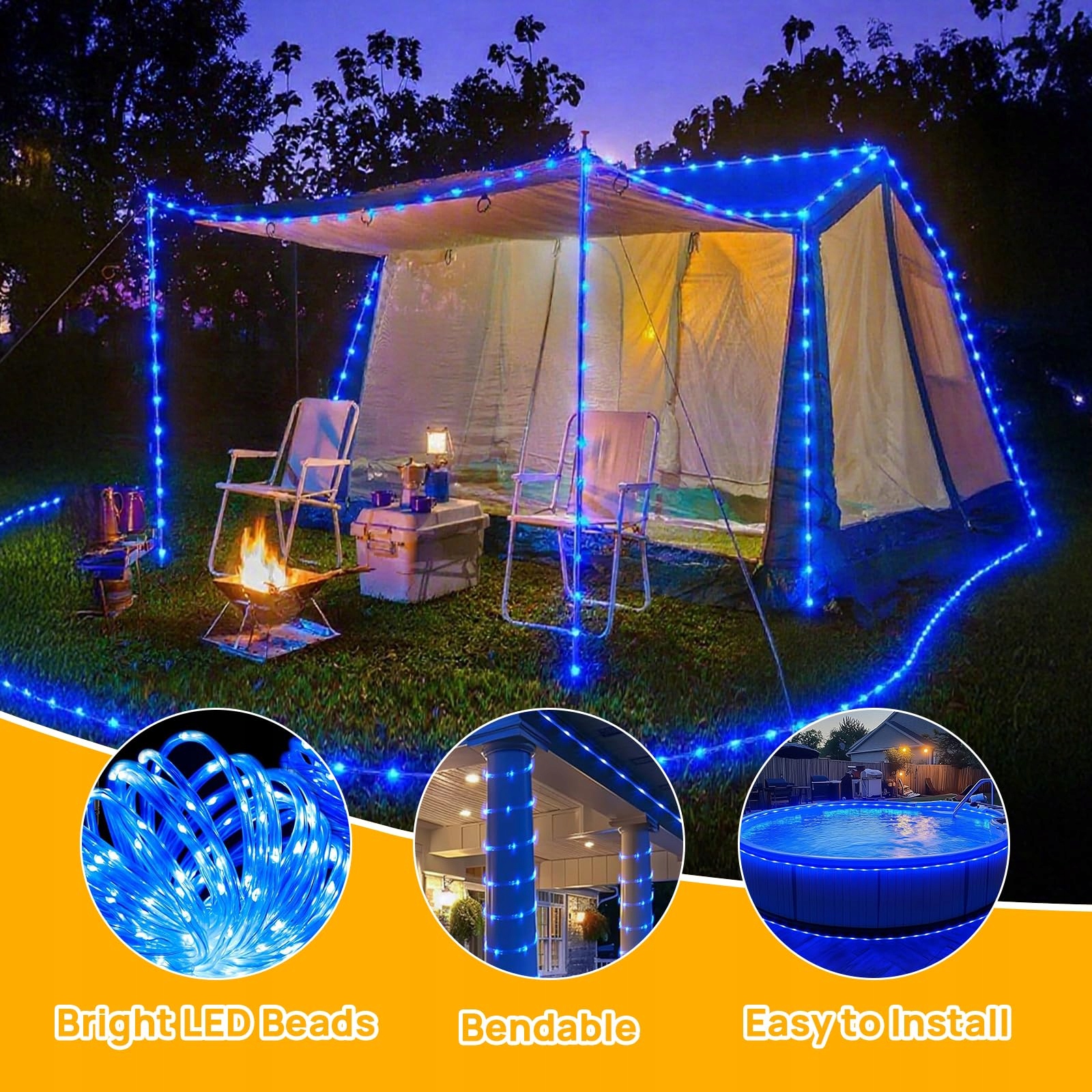 Girlanda Solarna LED Wąż Świetlny Zewnętrzna Wodoodporna 10M 100 LED AOFONC — miniatura 3