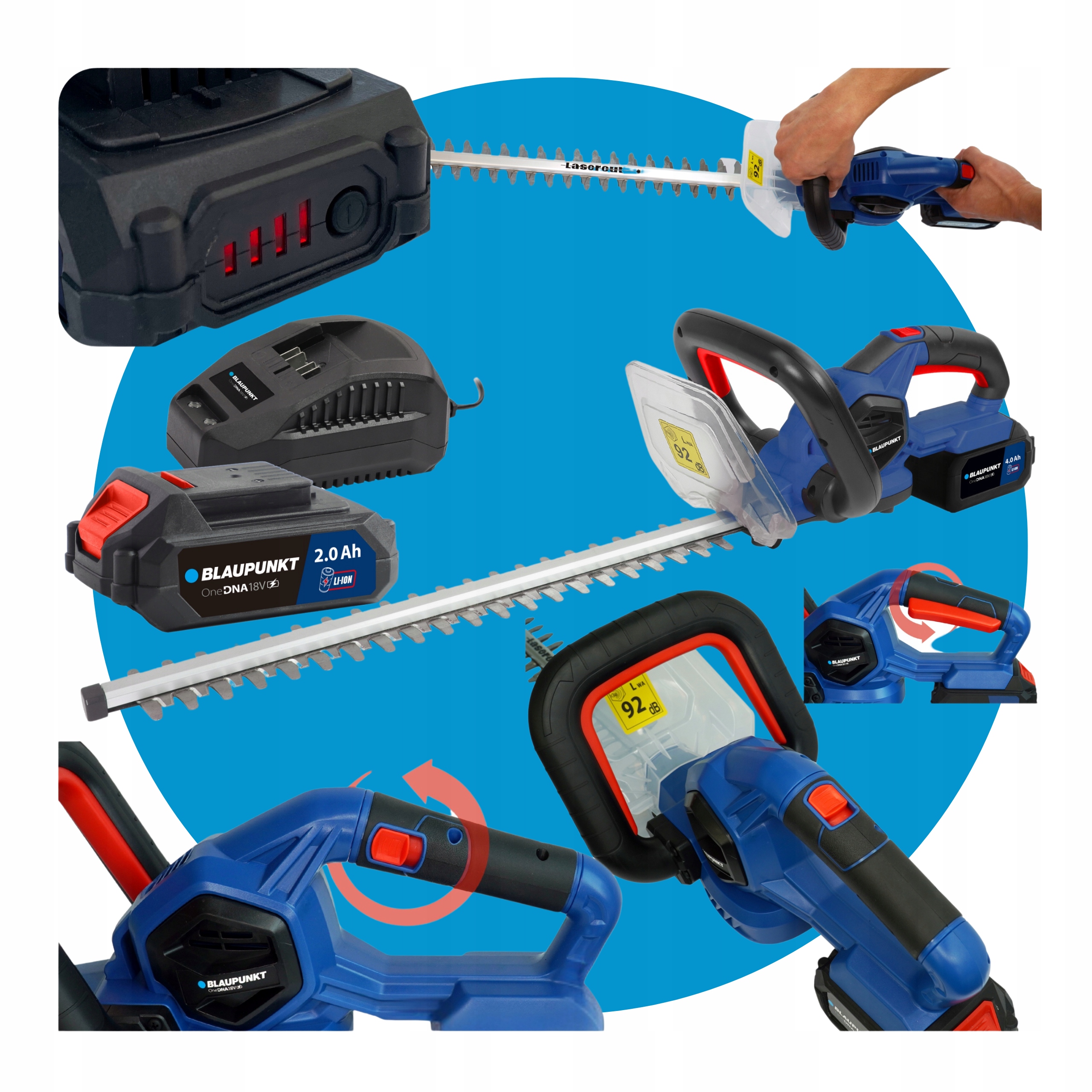 Nożyce Do Żywopłotu Akumulatorowe 58 cm Zestaw Bateria 18v 2Ah Ładowarka