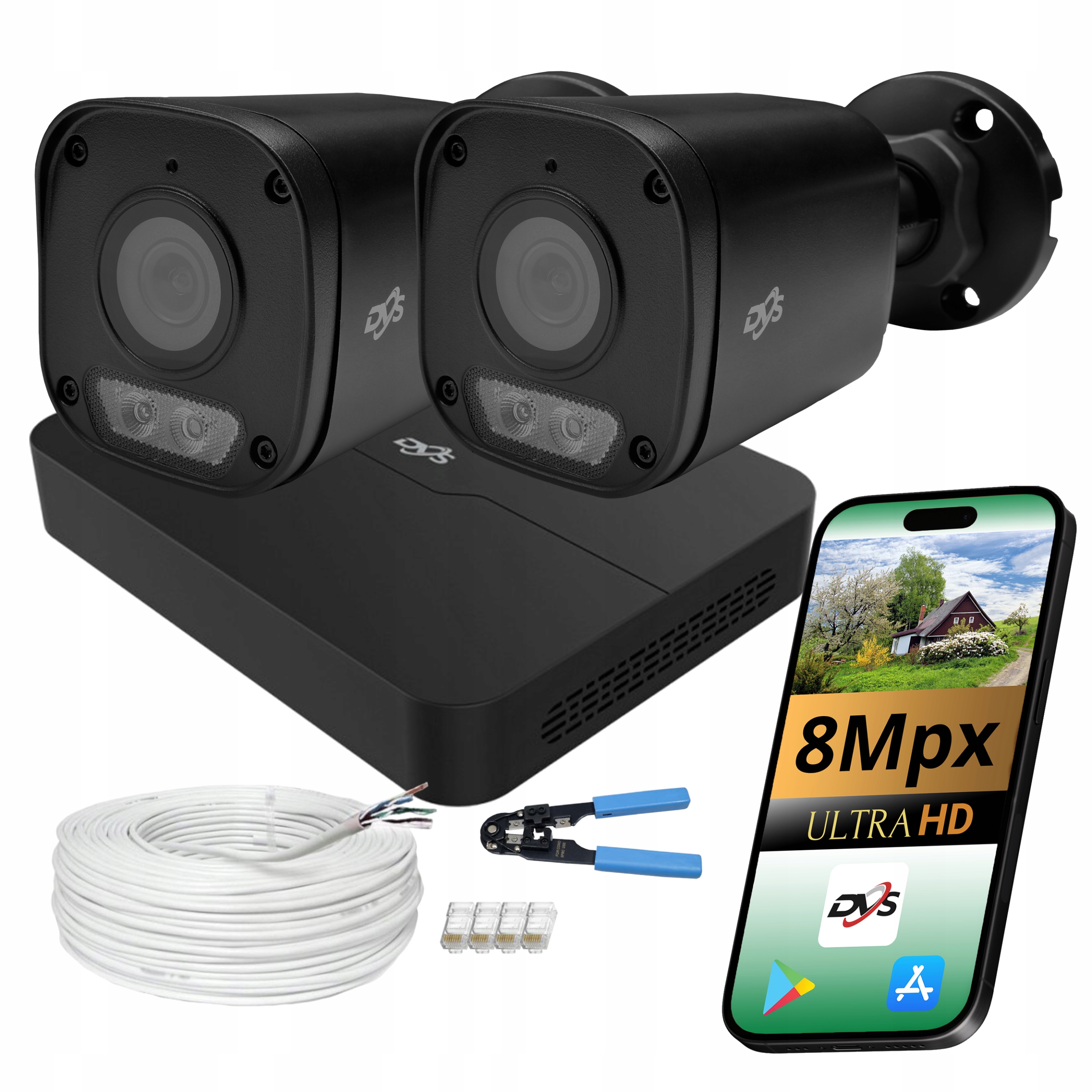 Sada Pro Monitorování 2 Kamer Ip PoE 8MPX 4K Černé Venkovní Náhled