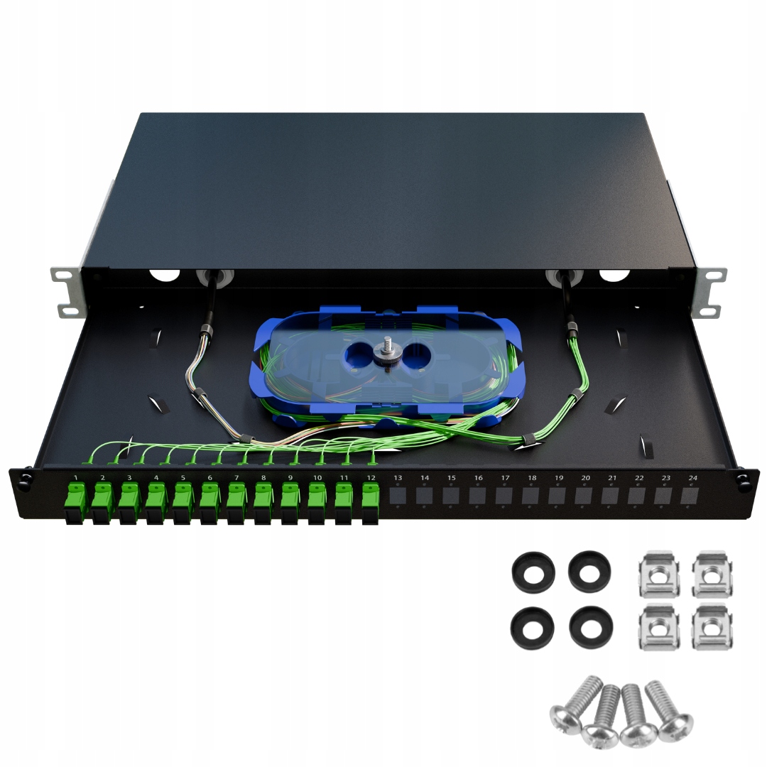 Optický přepínač Šuplík Rack 19" 1U 24xSC Simplex Černá