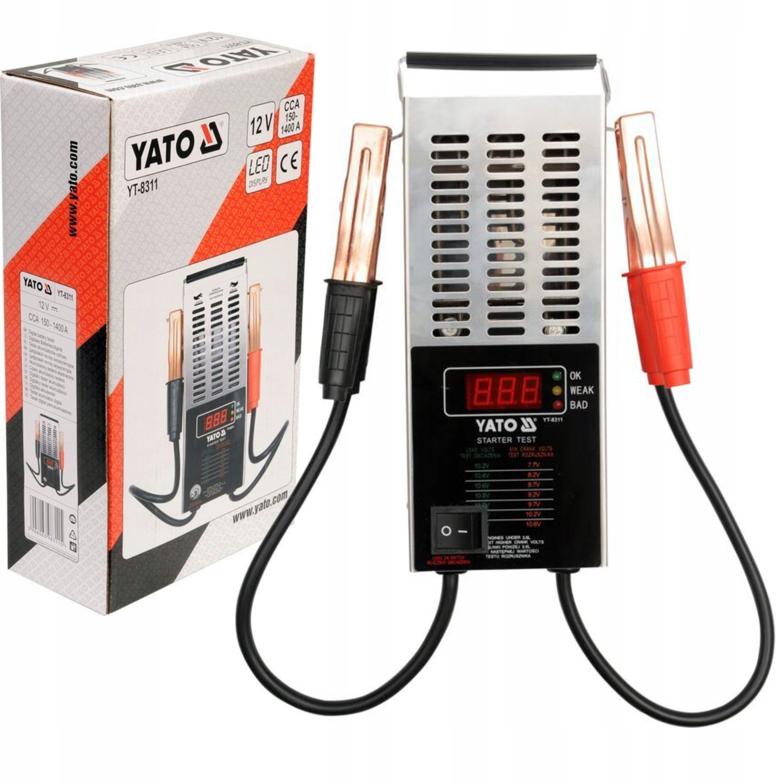 YATO CYFROWY TESTER AKUMULATORÓW MIERNIK NPIĘCIA 12V 150-1400Ah LCD YT-8311 Waga produktu z opakowaniem jednostkowym 1.26 kg