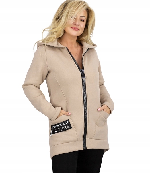 Stylová dlouhá mikina a'la kabátek dámská s kapucí na zip, velikost XL