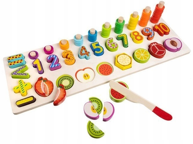 

Drewniane Klocki Edukacyjne Sorter Owoce Liczby