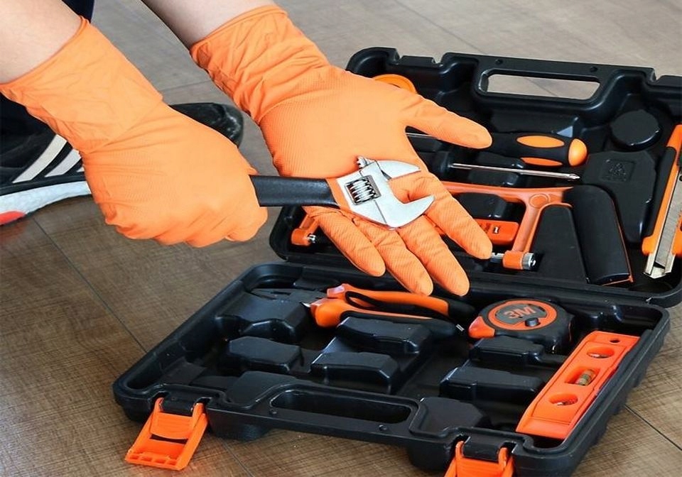 RĘKAWICE NITRYLOWE WARSZTATOWE mechanik MOCNE RĘKAWICZKI GRIP ORANGE L 9 Rozmiar 9 - L