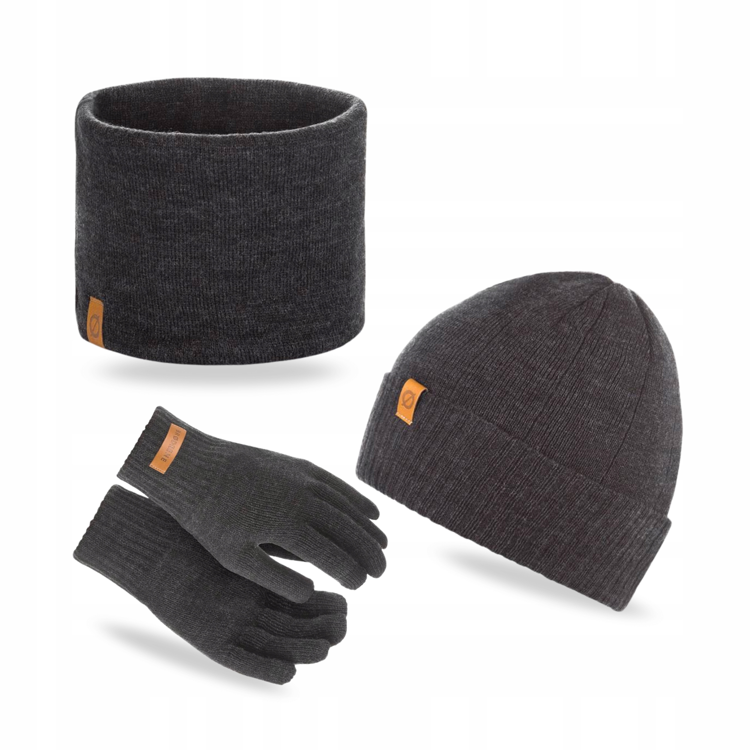 Pánský komplet Čepice Klasická Nákrčník Tuba Rukavice Brodrene Tmavě šedá