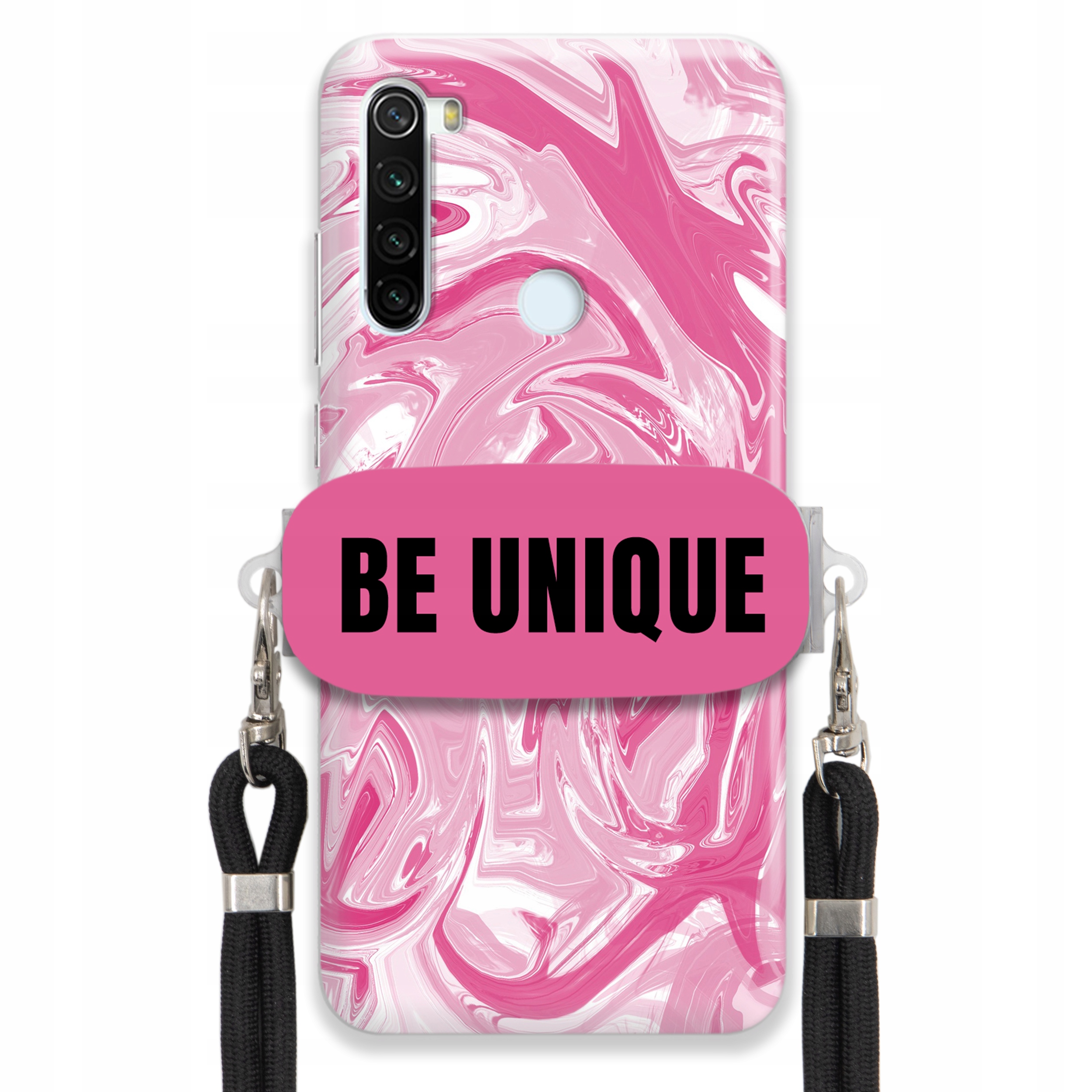 Pouzdro pro Xiaomi Redmi Note 8T Case úchytka Šňůrka Černá Růže Mramor Unique