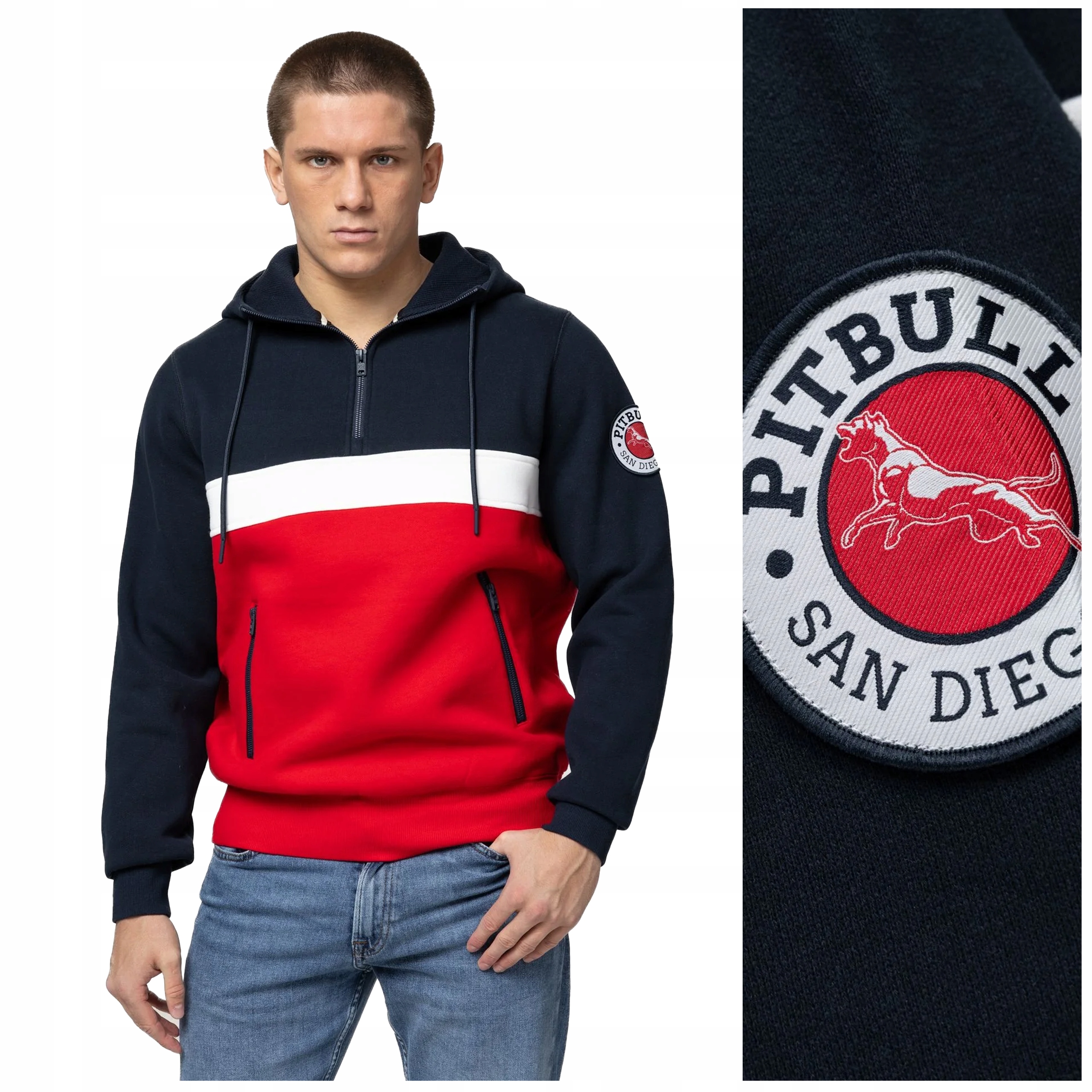 Pánská mikina s kapucí Pit Bull "gibson" vel. XXL tmavě modrá/červená