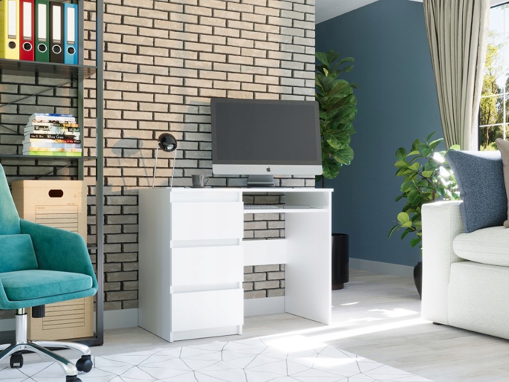 BIURKO KOMPUTEROWE 96CM STOLIK STÓŁ BIAŁE LEWE N-3L