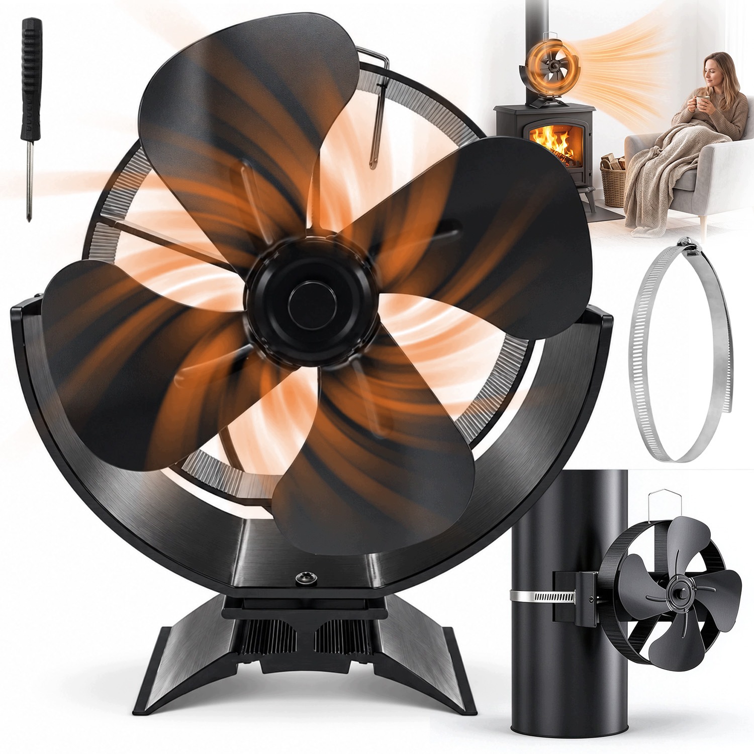 Ventilátor na tepelný krb 1400 ot/min 25 dB Černý