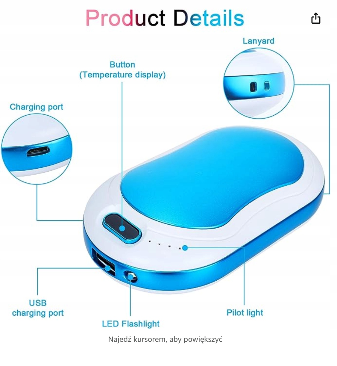 Elektryczny podgrzewacz rąk 10000 mAh POWERBANK x2 Kod producenta DZ08286