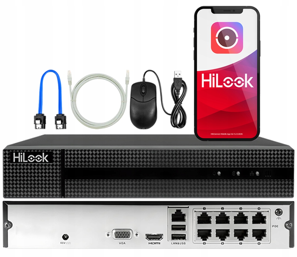 Rejestrator IP 8 kanałów PoE do 4Mpx Apka HiLook by Hikvision ze Switch'em