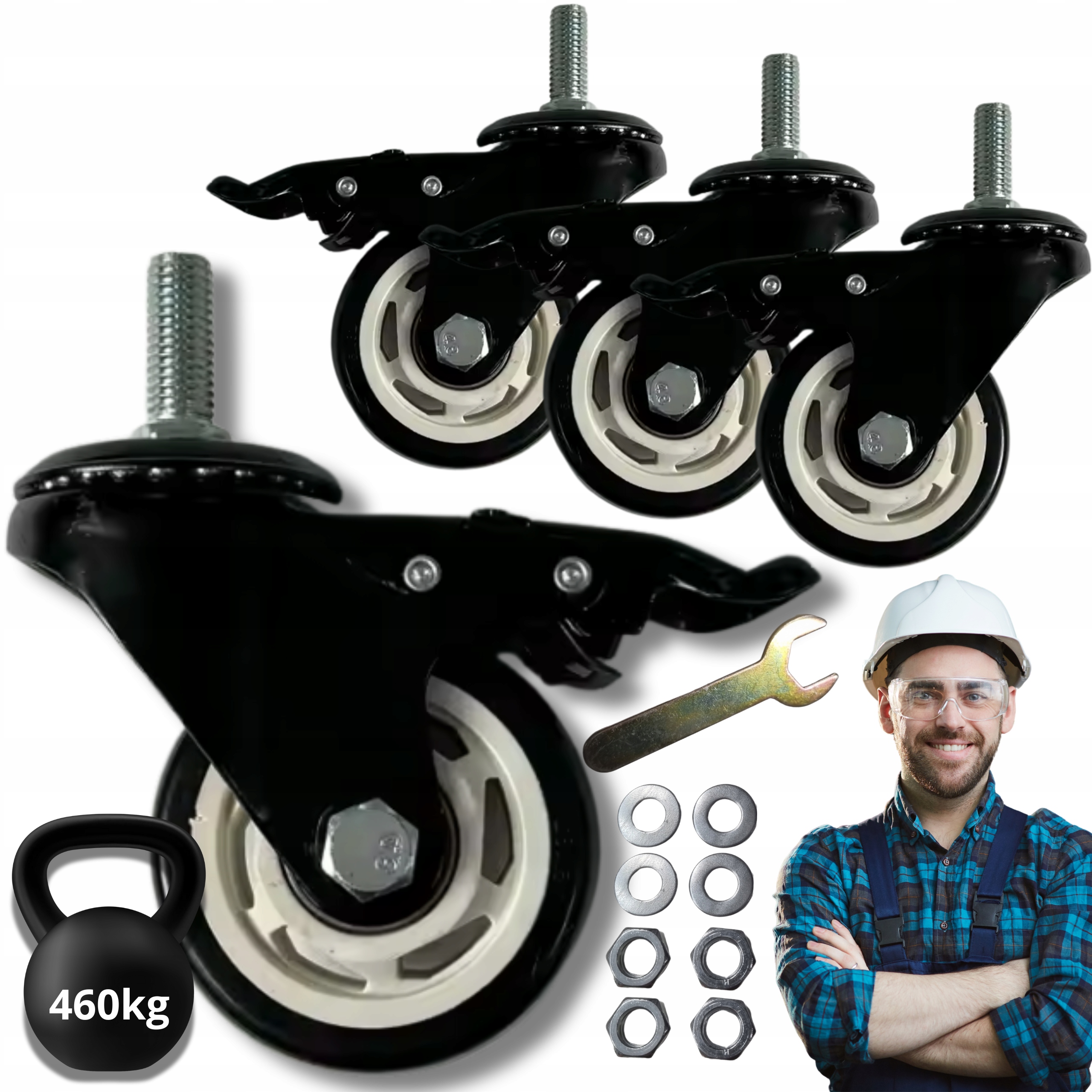 Otočná Kolečka 75 mm S Brzdou Set 4ks do 460 kg Třmen Závit M12x30 mm