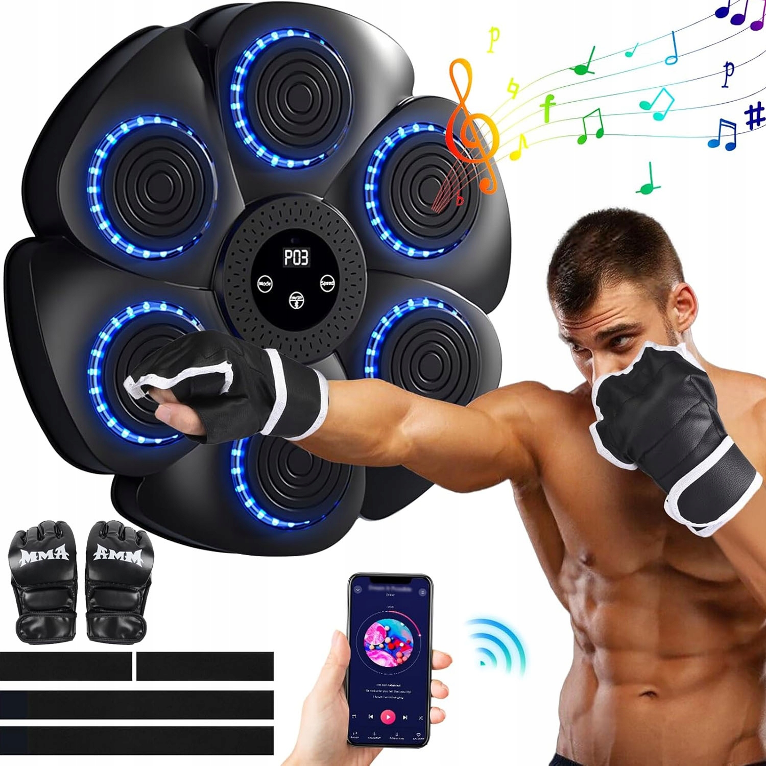 Inteligentní boxerský stroj s Led hudbou s 18 rychlostmi a rukavicemi