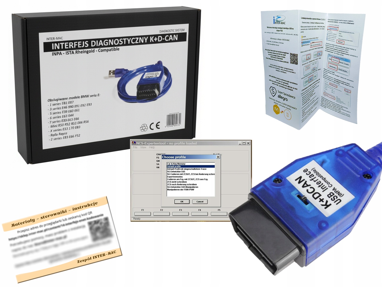 Profesjonalny zestaw do kodowania Bmw K+dcan pełna baza Ncs Expert seria E