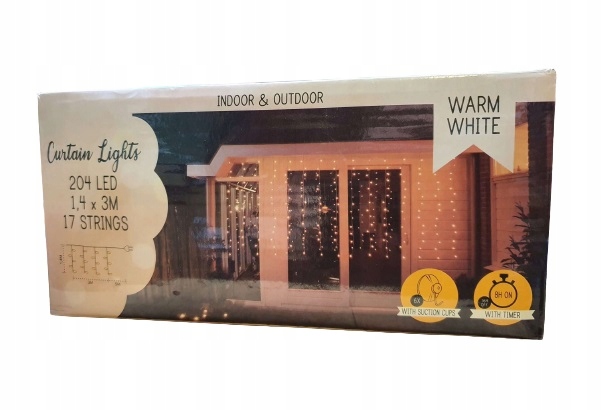 

Wiszące Lampki Choinkowe Kurtyna 204 x Led Timer