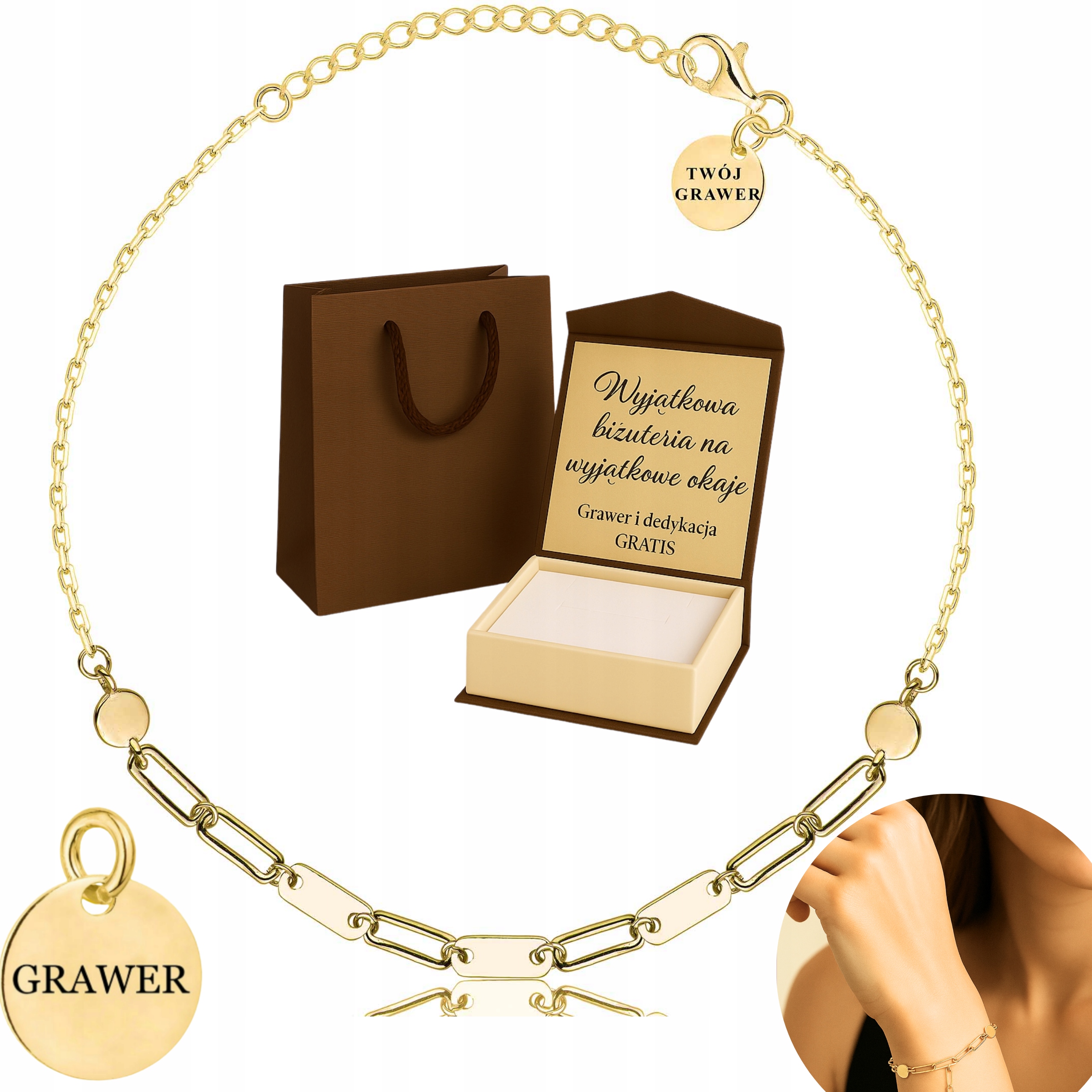 Pozlacený Dámský Náramek Ankrový Přívěsek Pr. 585 1,3 MM Gravírování