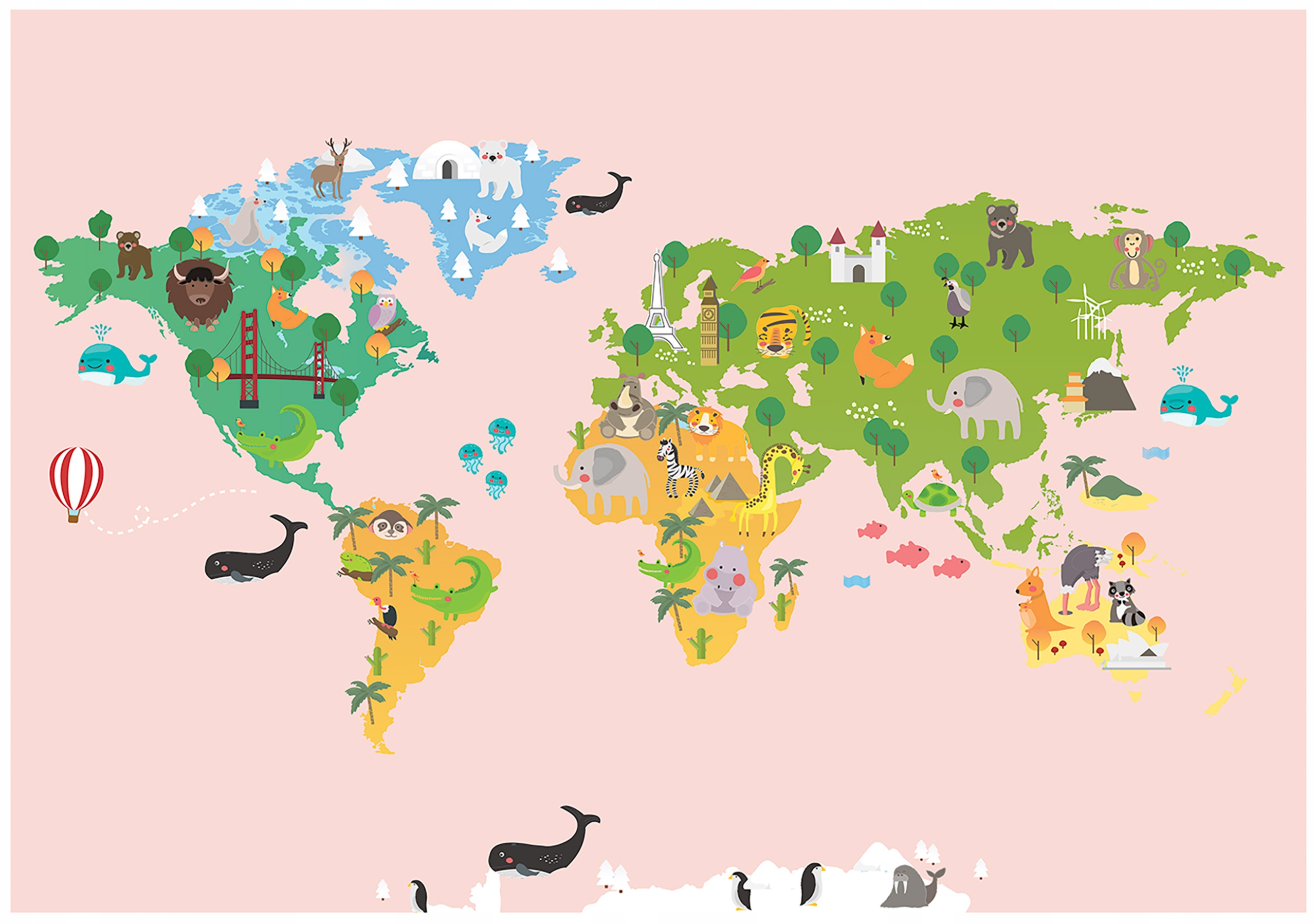 Vinylová Fototapeta Na Flizelině Pro Děti Růžová Mapa Světa 254x184