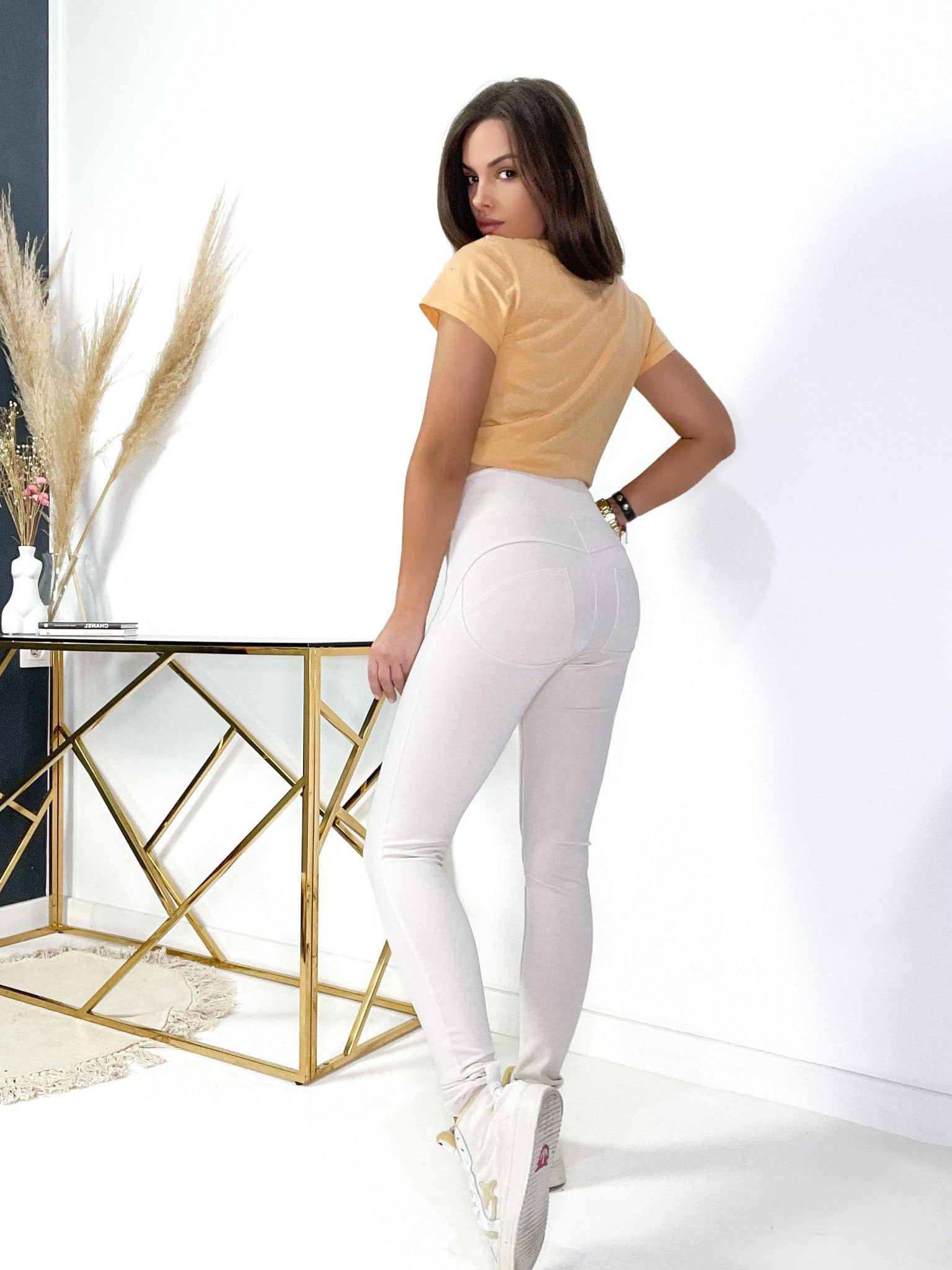 Legginsy wysoki stan białe Push Up antycellulit Rozmiar S